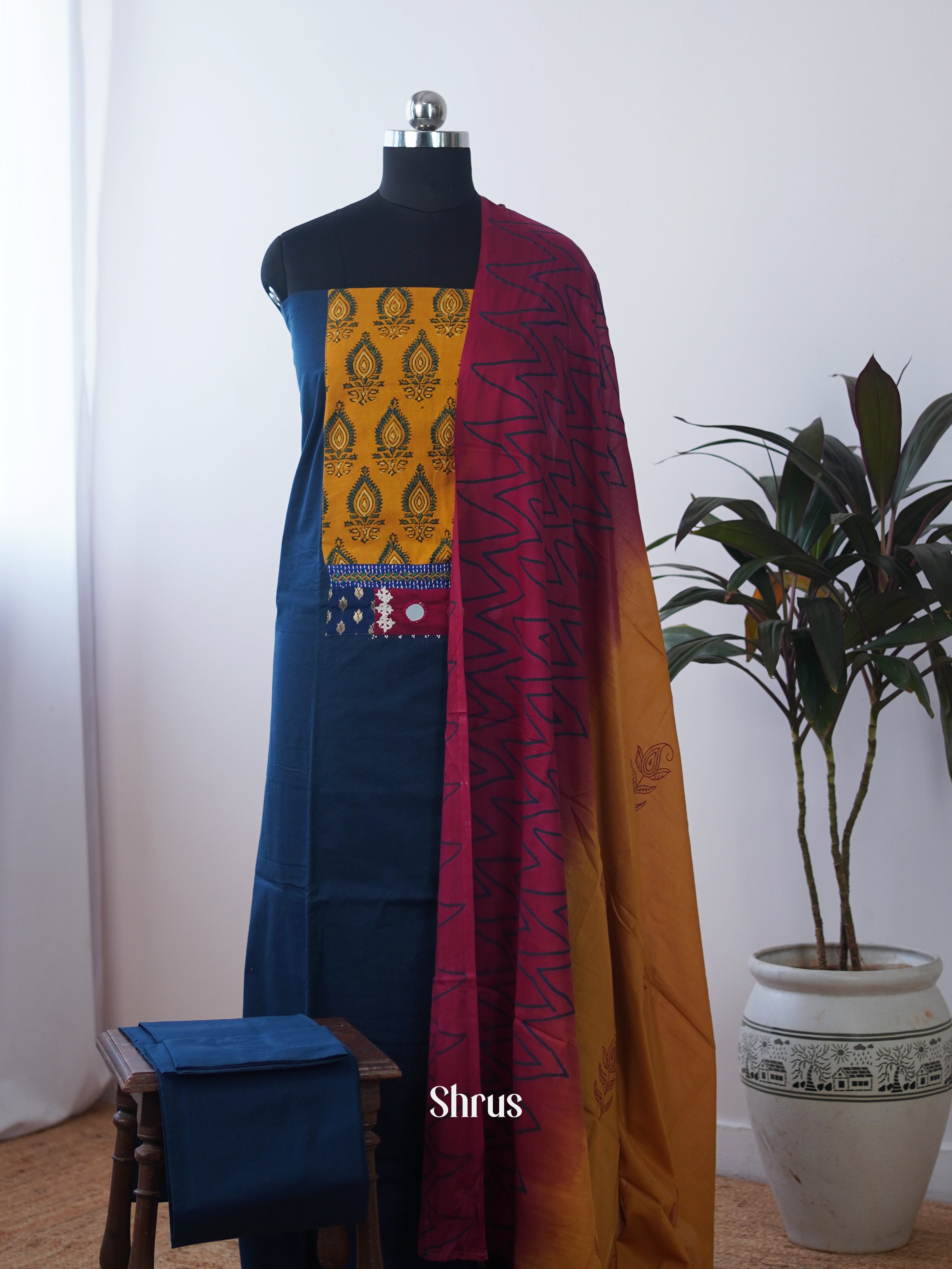 Blue & Mustard - Ajrakh Salwar - Shop on Shrus.com