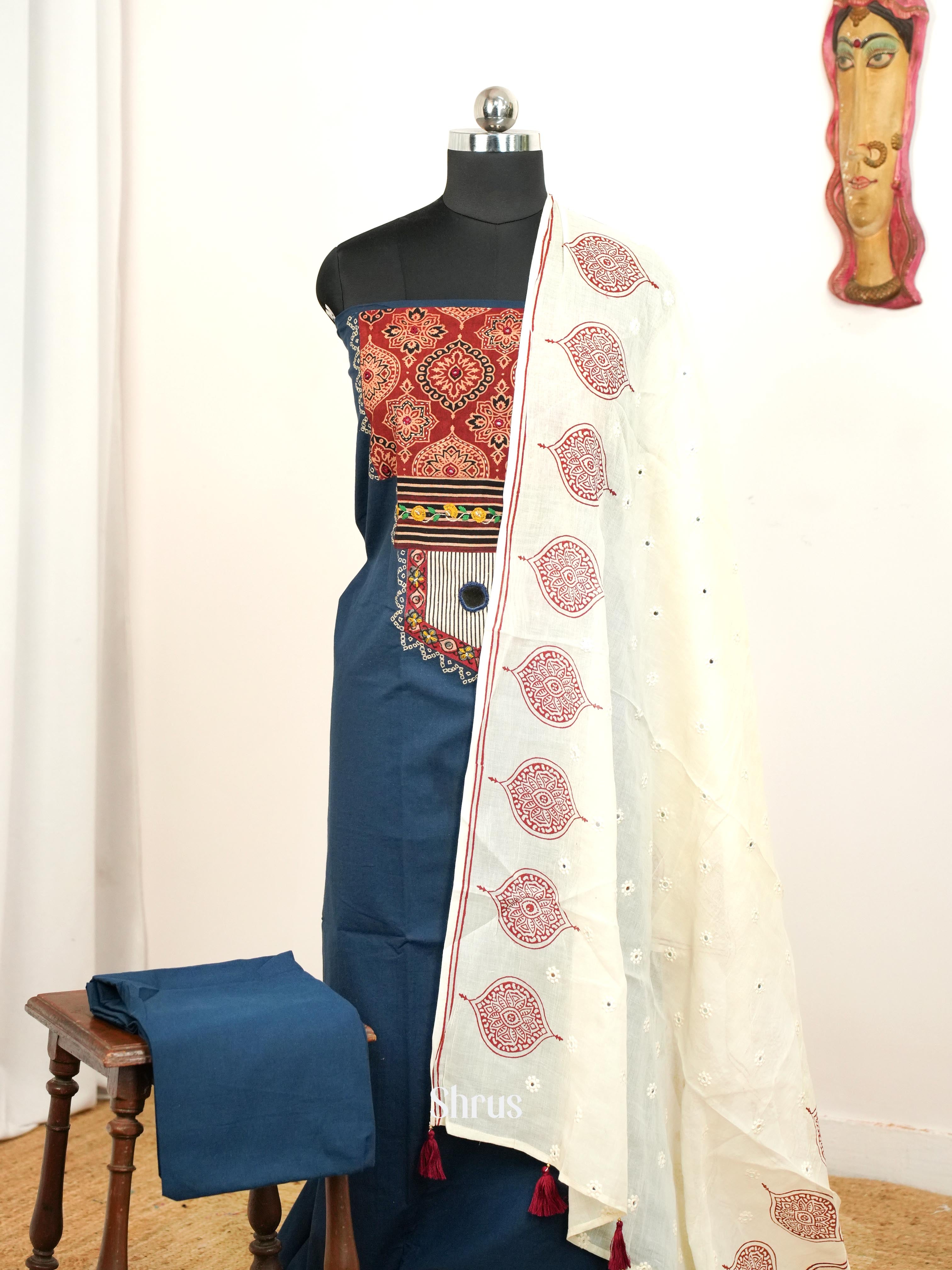 Blue & Cream - Ajrakh Salwar - Shop on Shrus.com