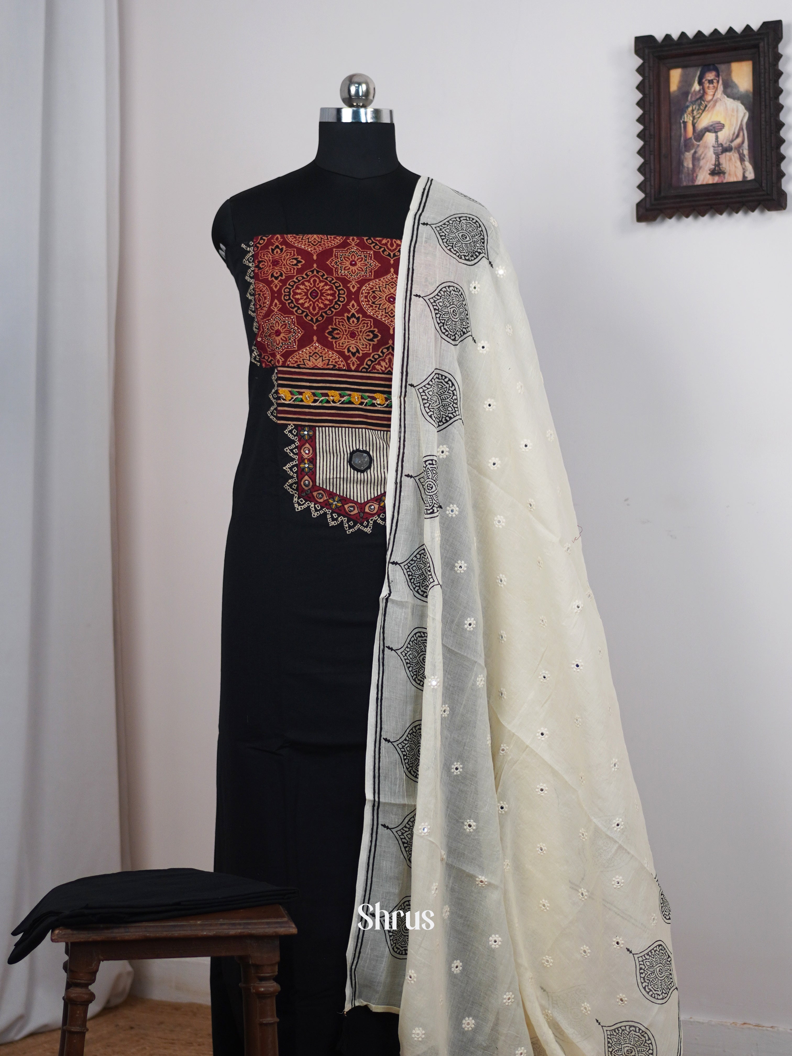 Black & Cream - Ajrakh Salwar - Shop on Shrus.com