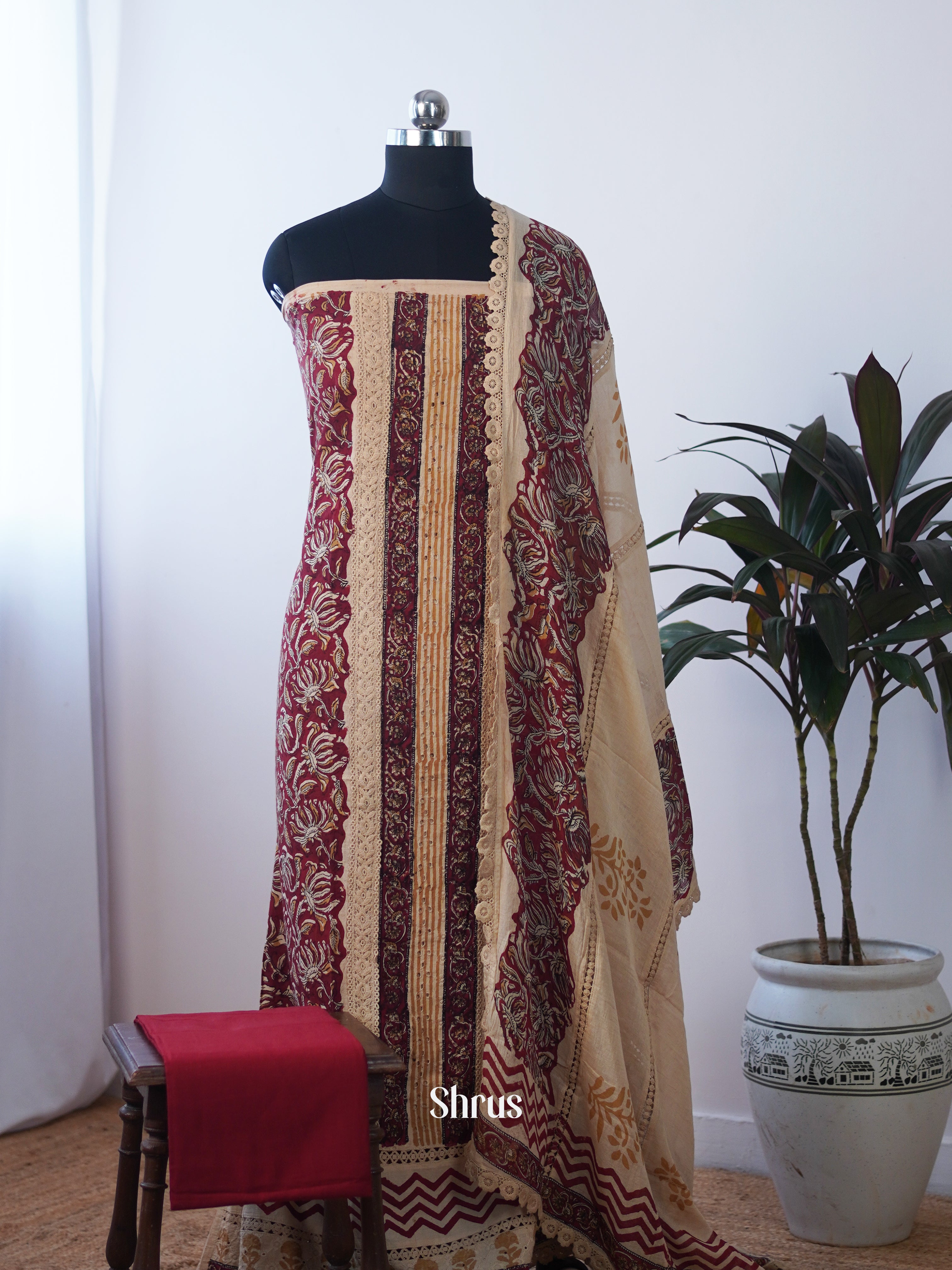 Beige & Maroon - Ajrakh Salwar - Shop on Shrus.com