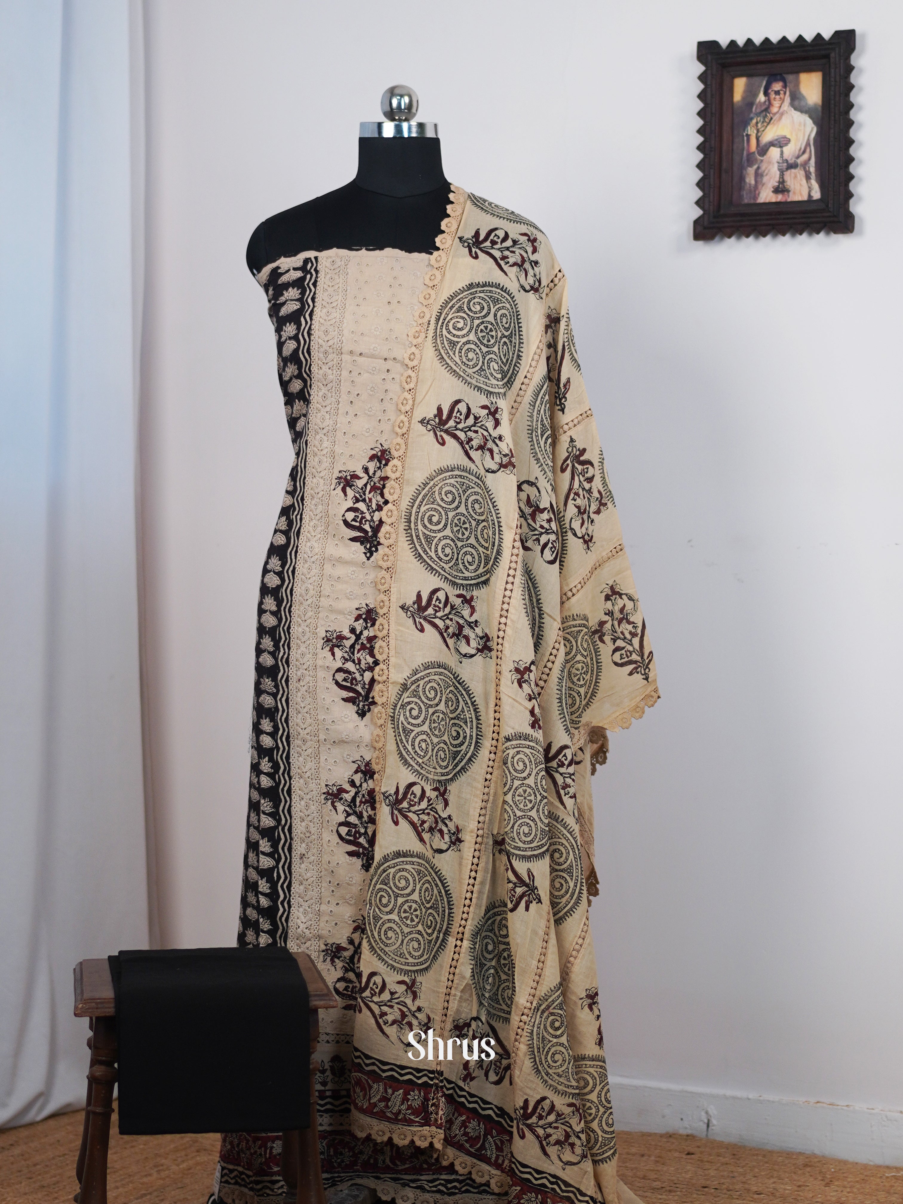 Cream & Black- Ajrakh Salwar - Shop on Shrus.com