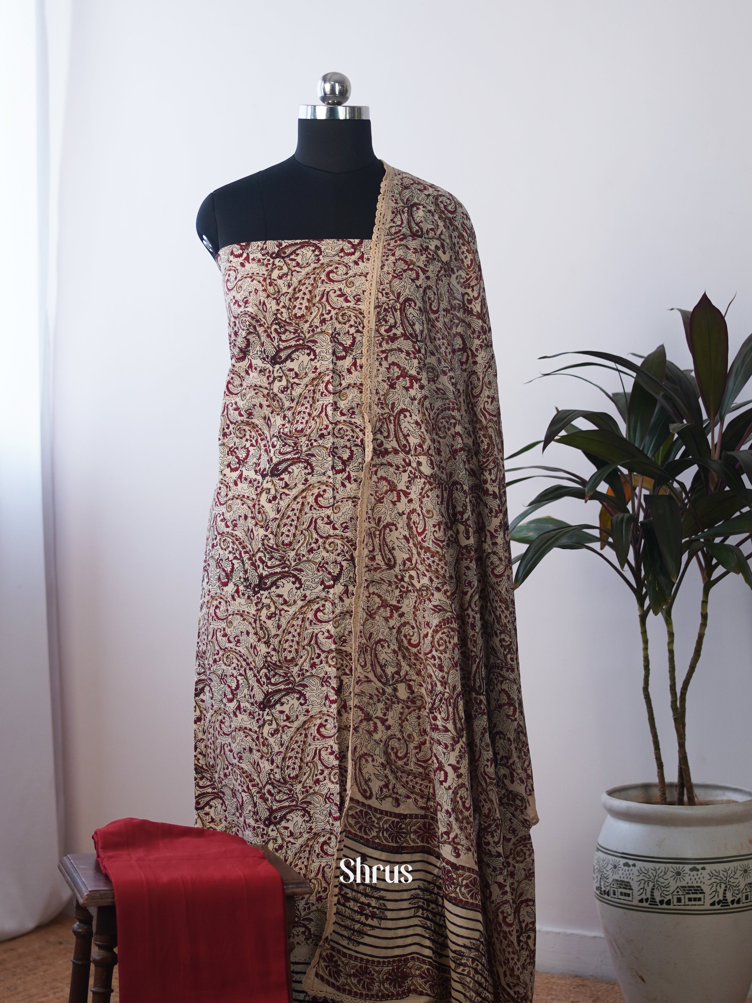 Cream & Red - Ajrakh Salwar - Shop on Shrus.com