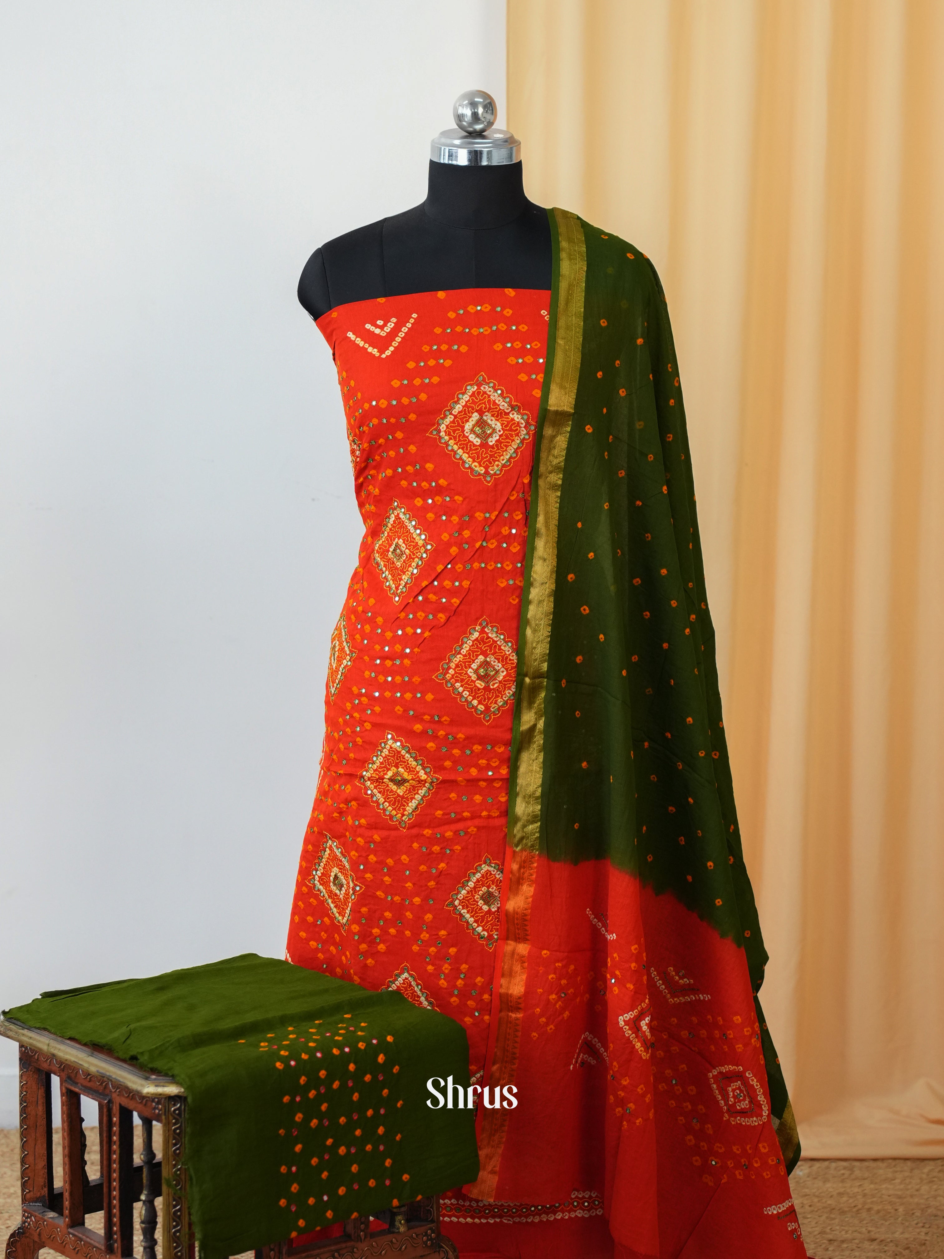 Orange & Green - Bandhini salwar - Shop on Shrus.com