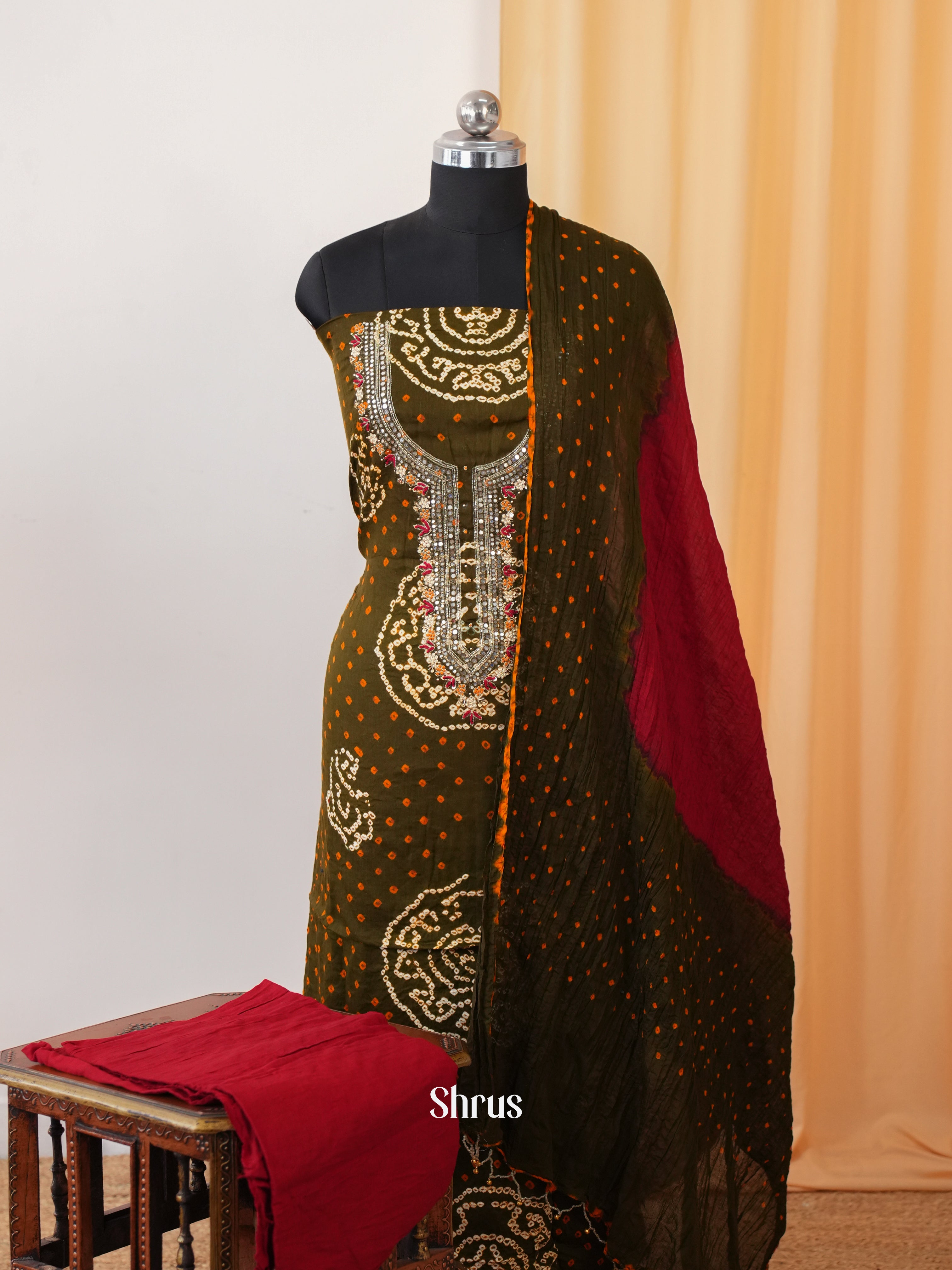 Green & Maroon - Bandhini salwar - Shop on Shrus.com