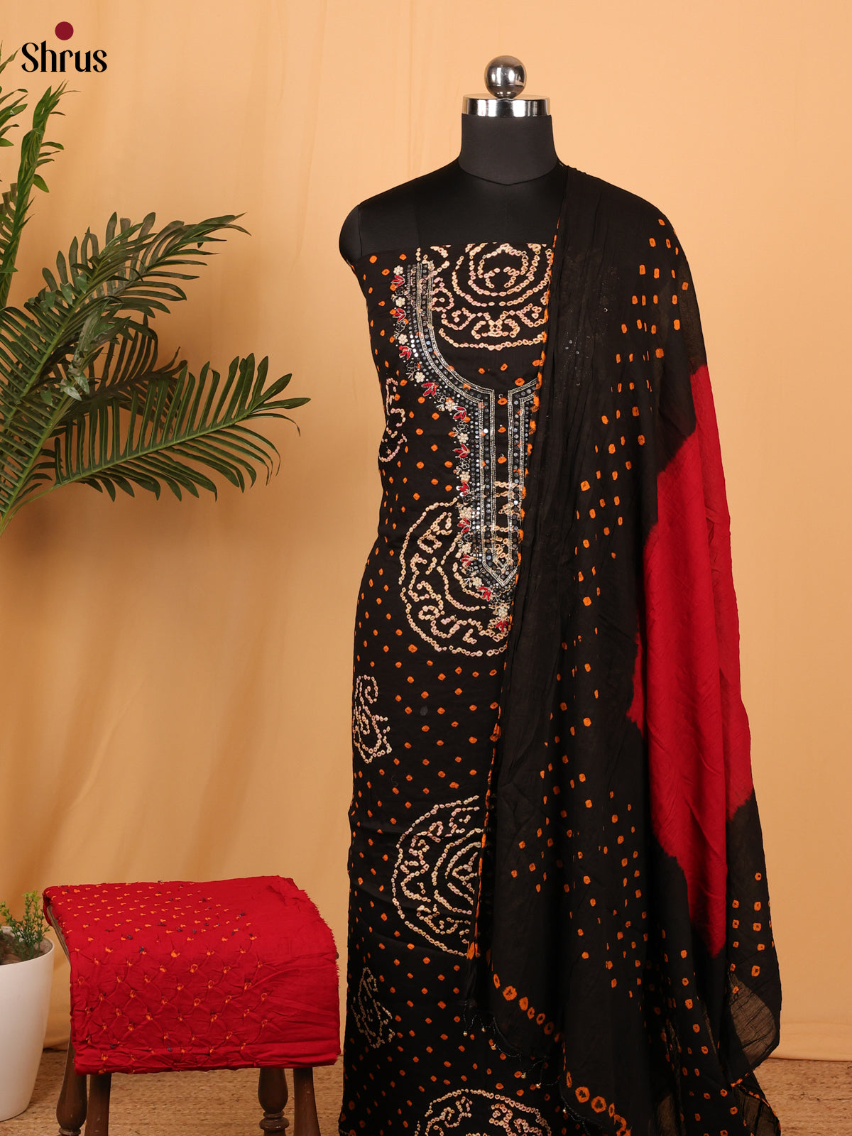 Black & Red - Bandhini salwar - Shop on Shrus.com
