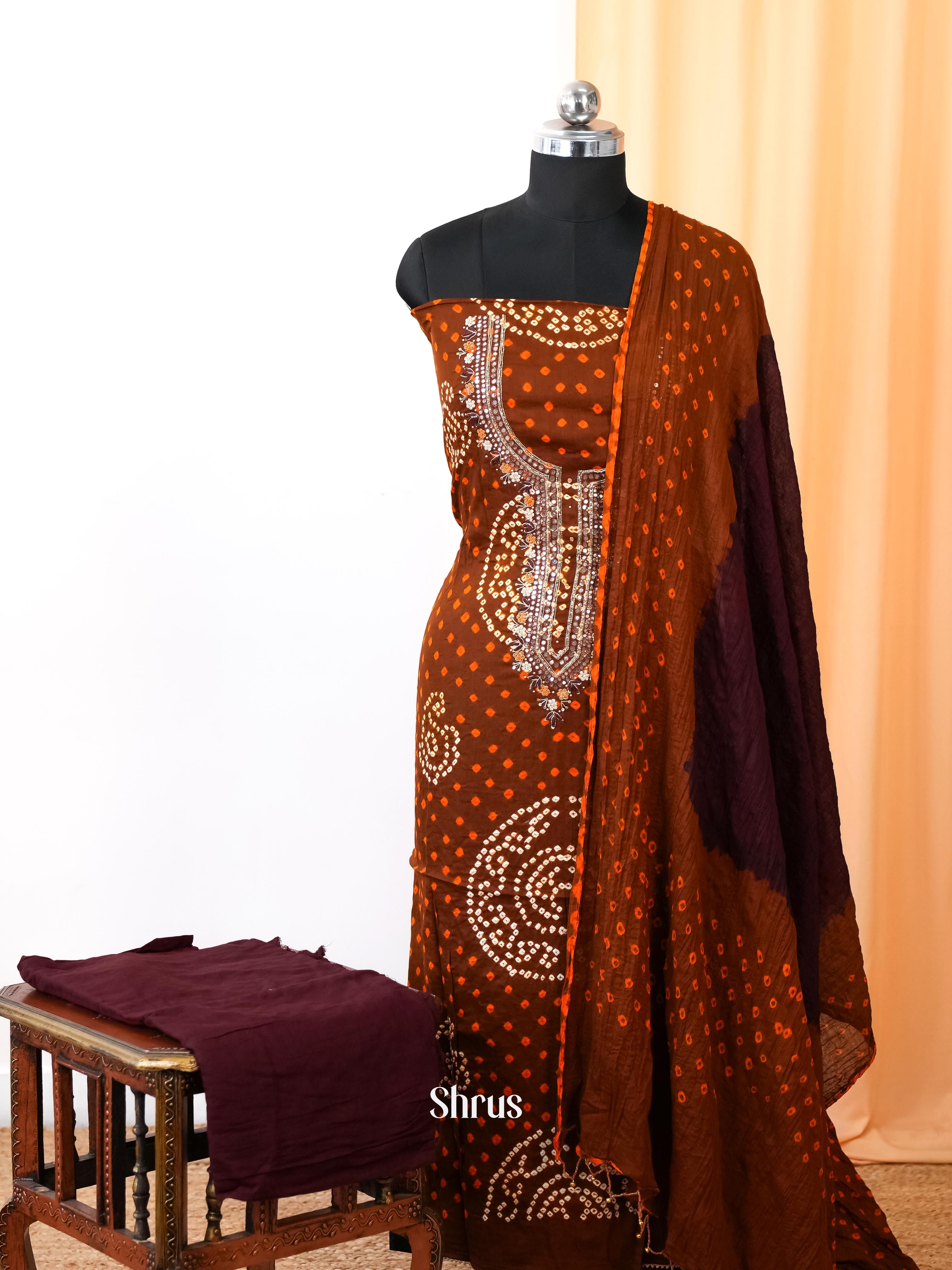 Dark Mustard & Brown -Bandhini salwar - Shop on Shrus.com