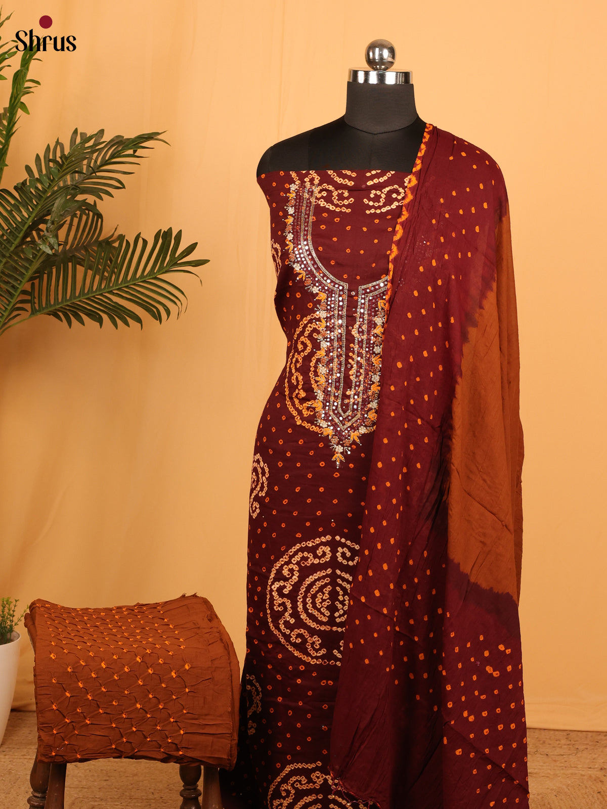 Brown & Mustard- Bandhini salwar - Shop on Shrus.com