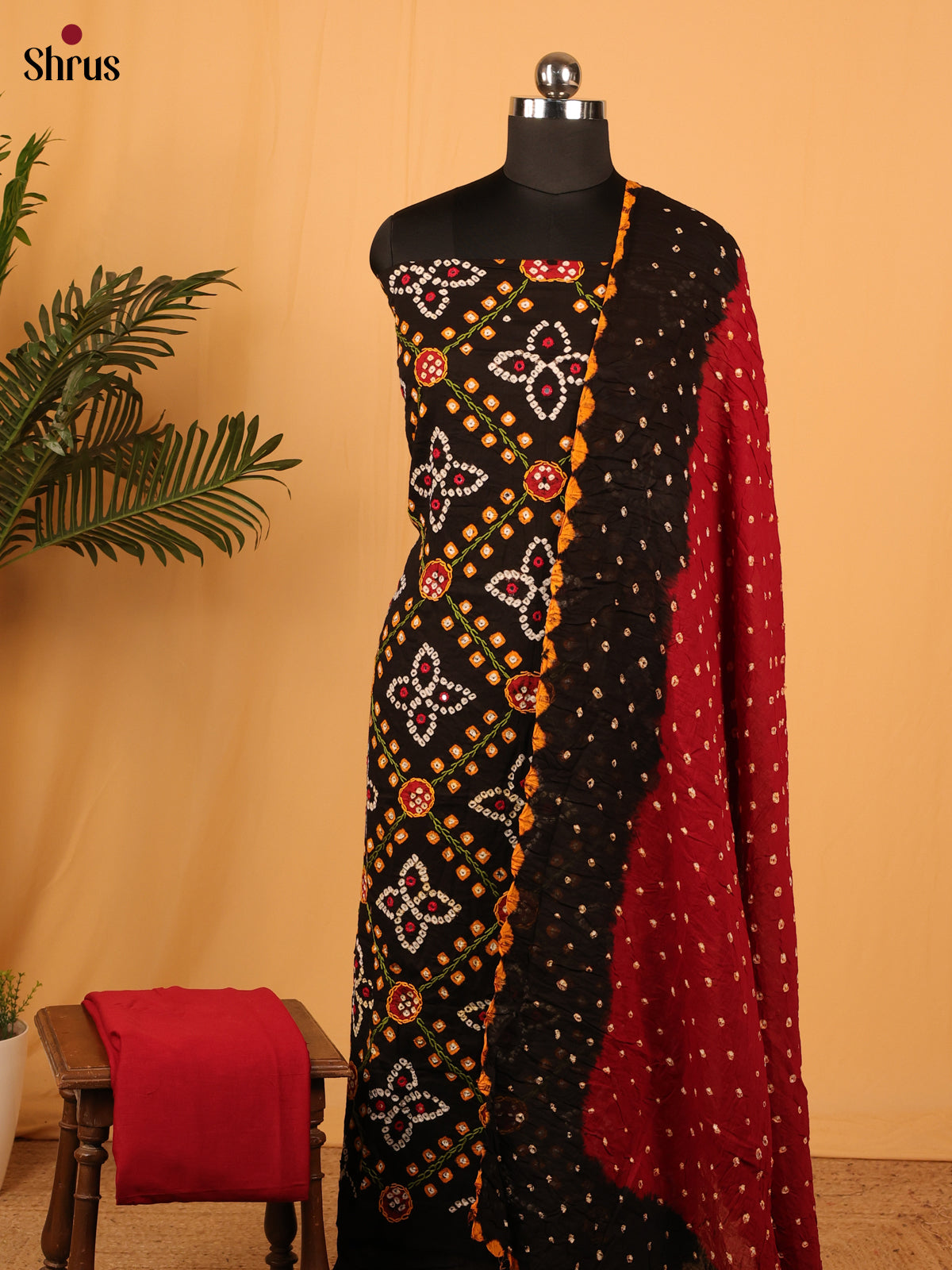 Black & Red - Bandhini salwar - Shop on Shrus.com