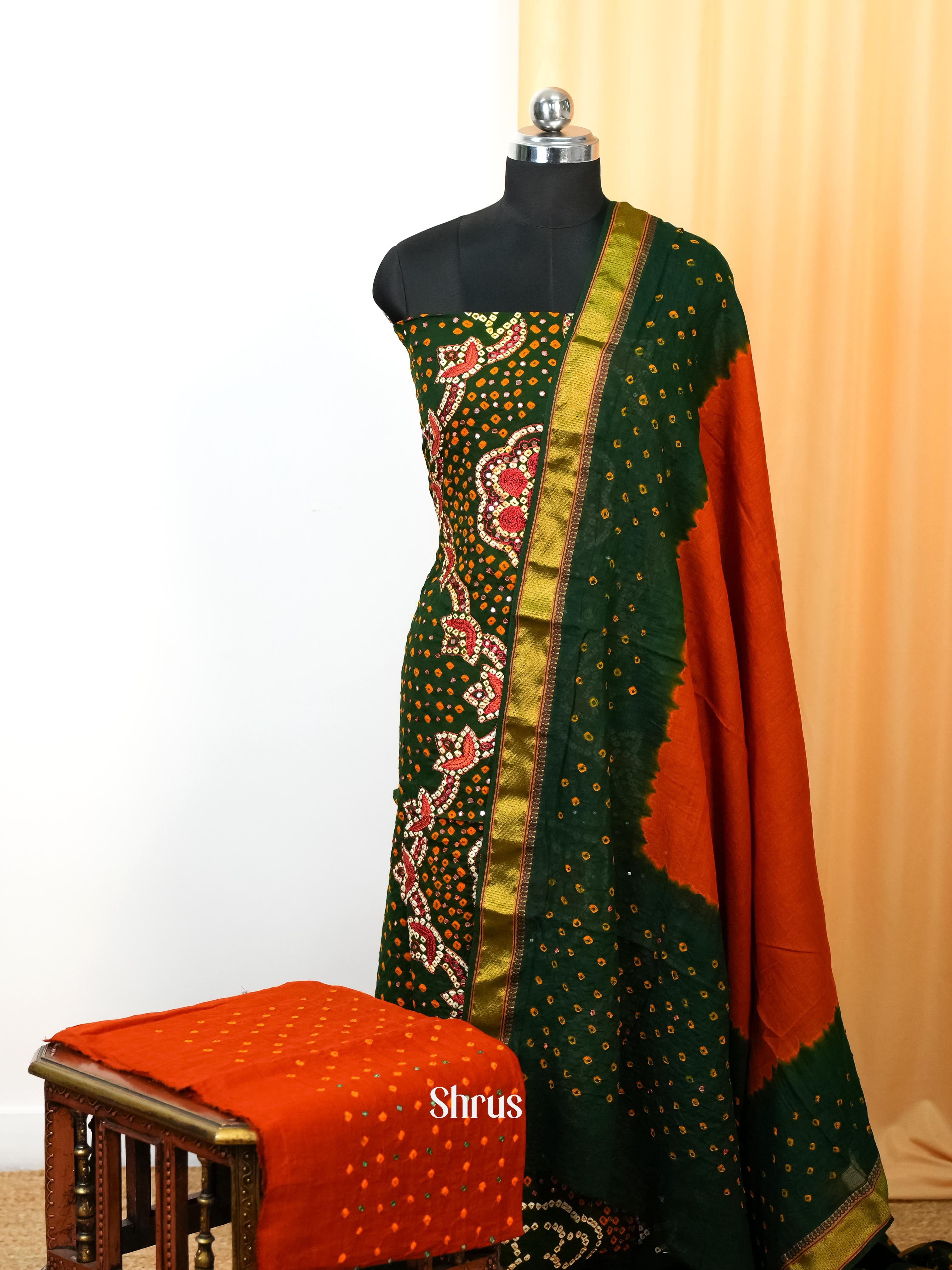 Green & Orange - Bandhini salwar - Shop on Shrus.com