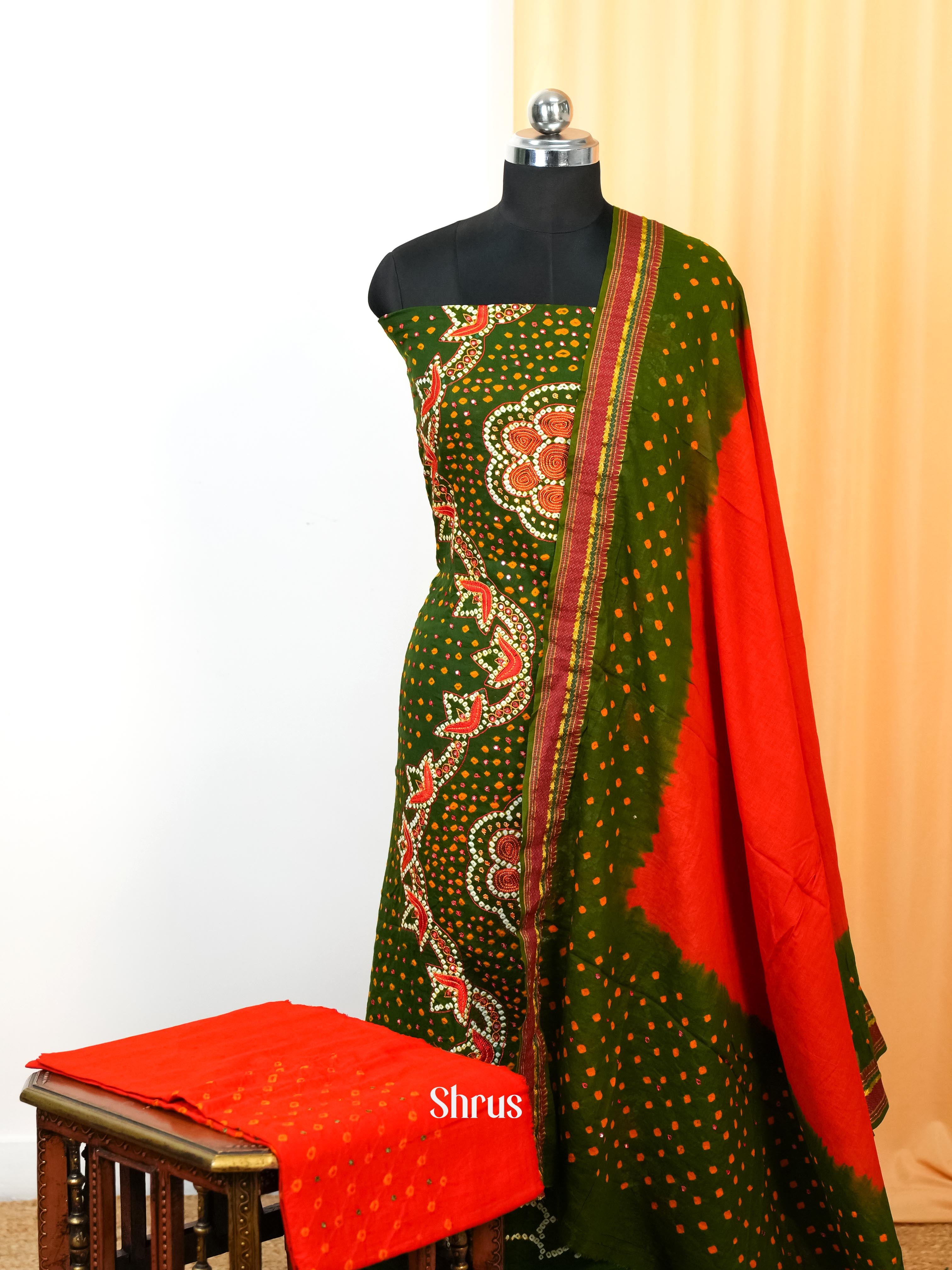Green & orange - Bandhini salwar - Shop on Shrus.com