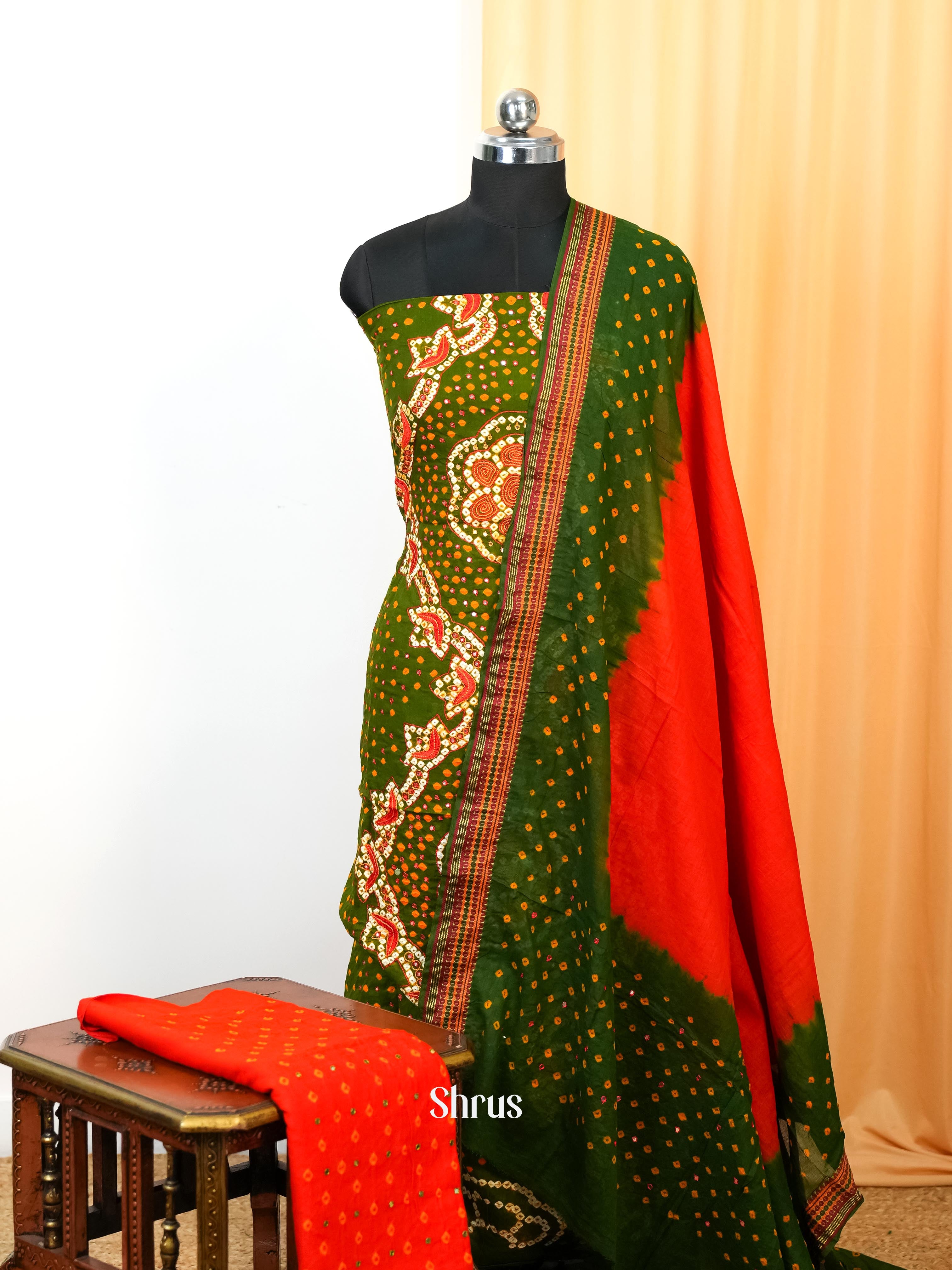 Green & Orange - Bandhini salwar - Shop on Shrus.com