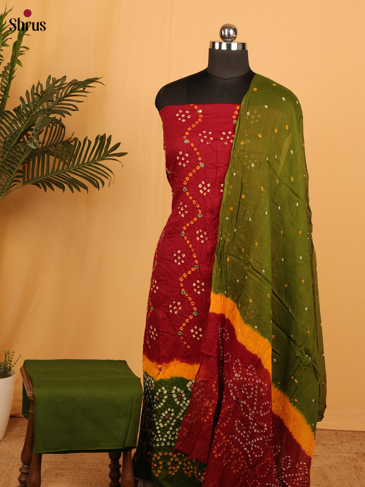 Maroon & Green - Bandhini salwar - Shop on Shrus.com