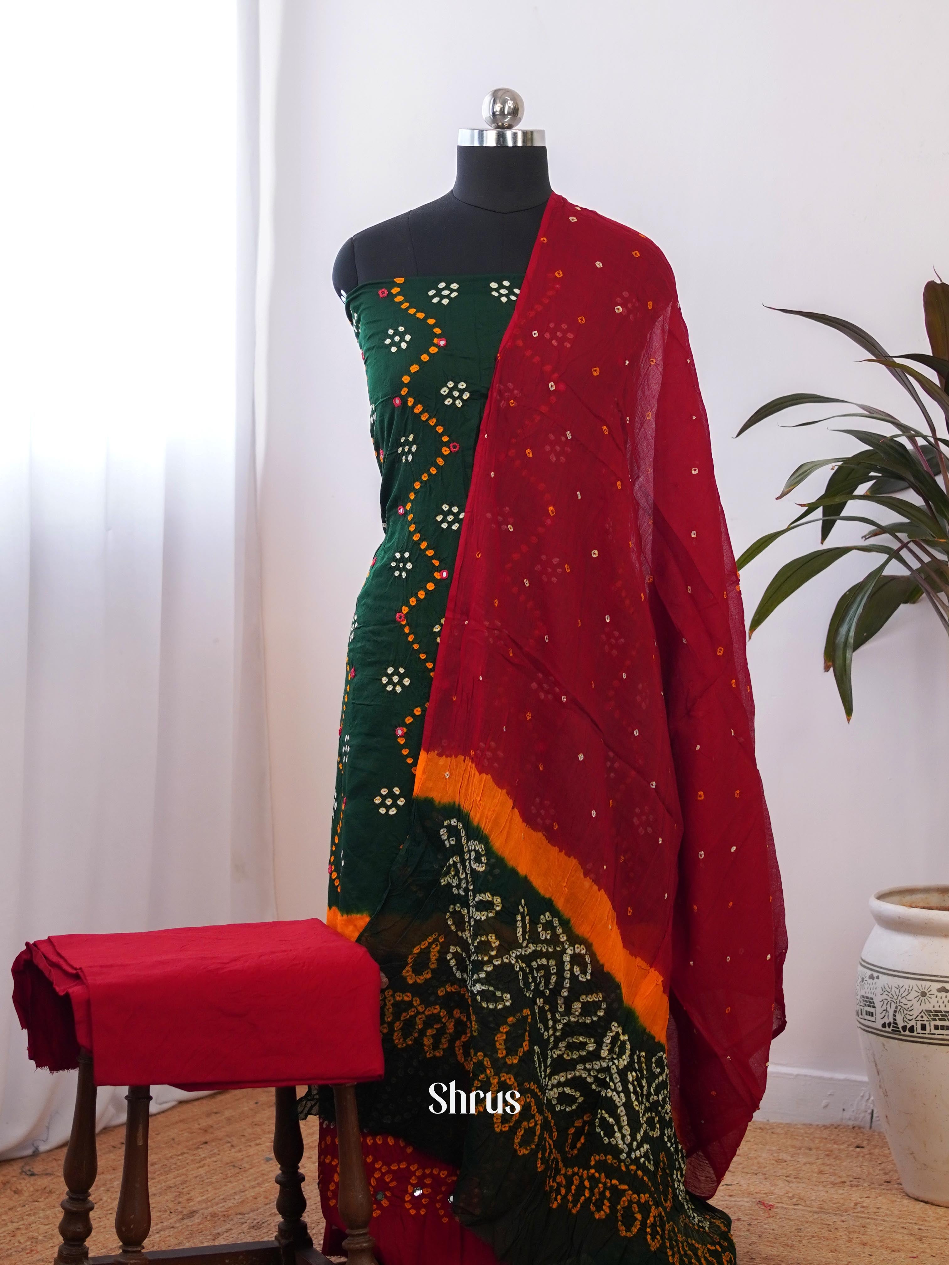 Green & Maroon -Bandhini salwar - Shop on Shrus.com
