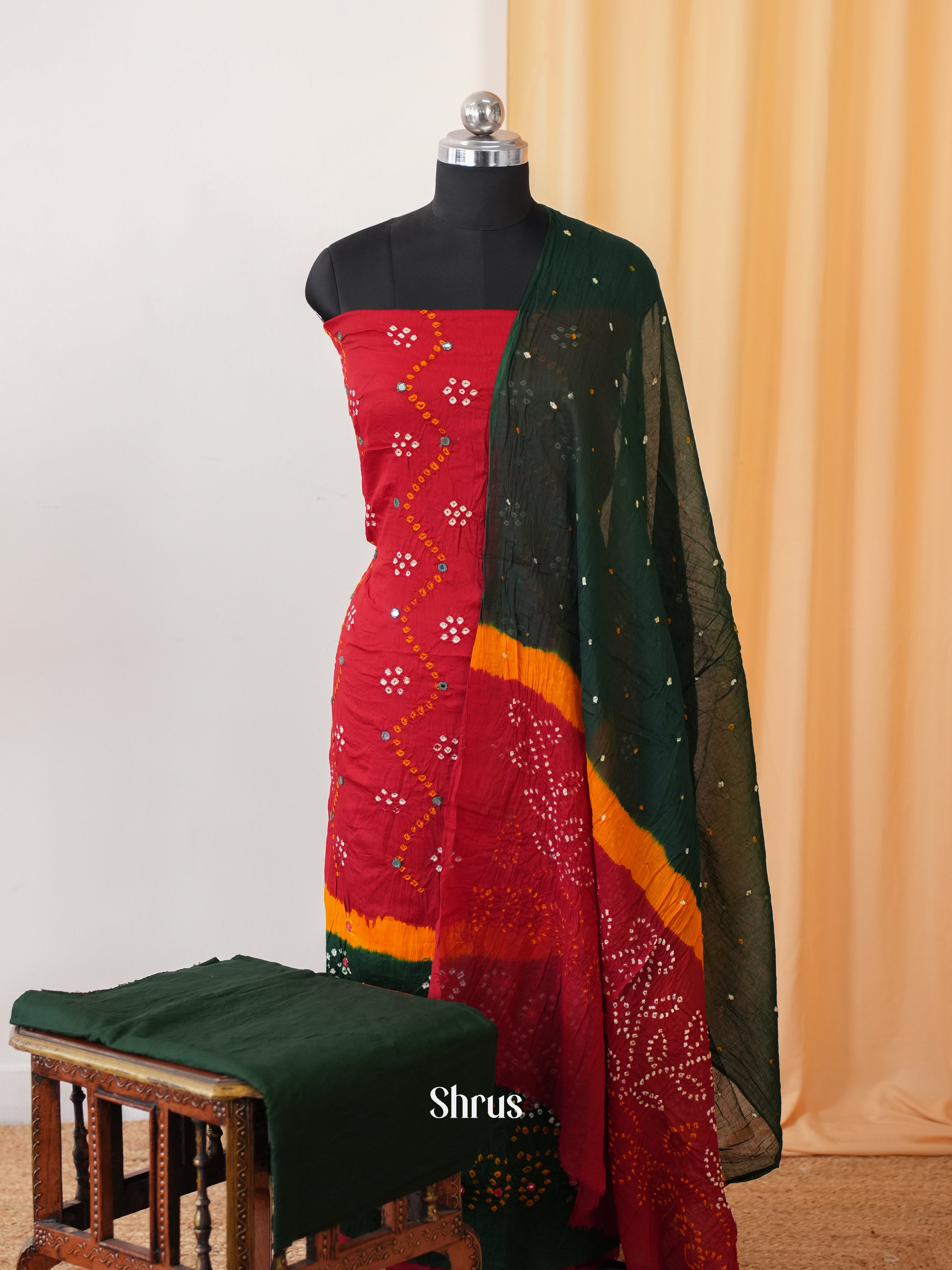 Red & Green - Bandhini salwar - Shop on Shrus.com