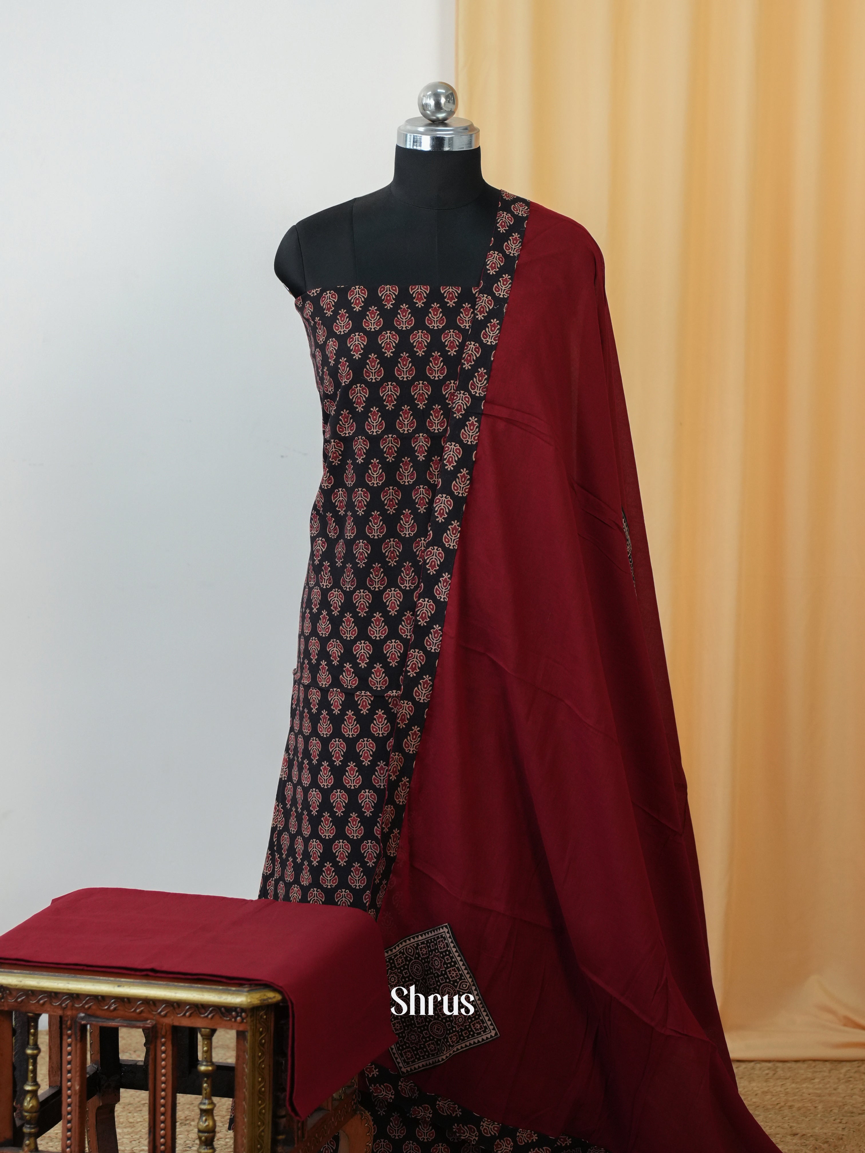 Black & Maroon - Ajrakh Salwar - Shop on Shrus.com