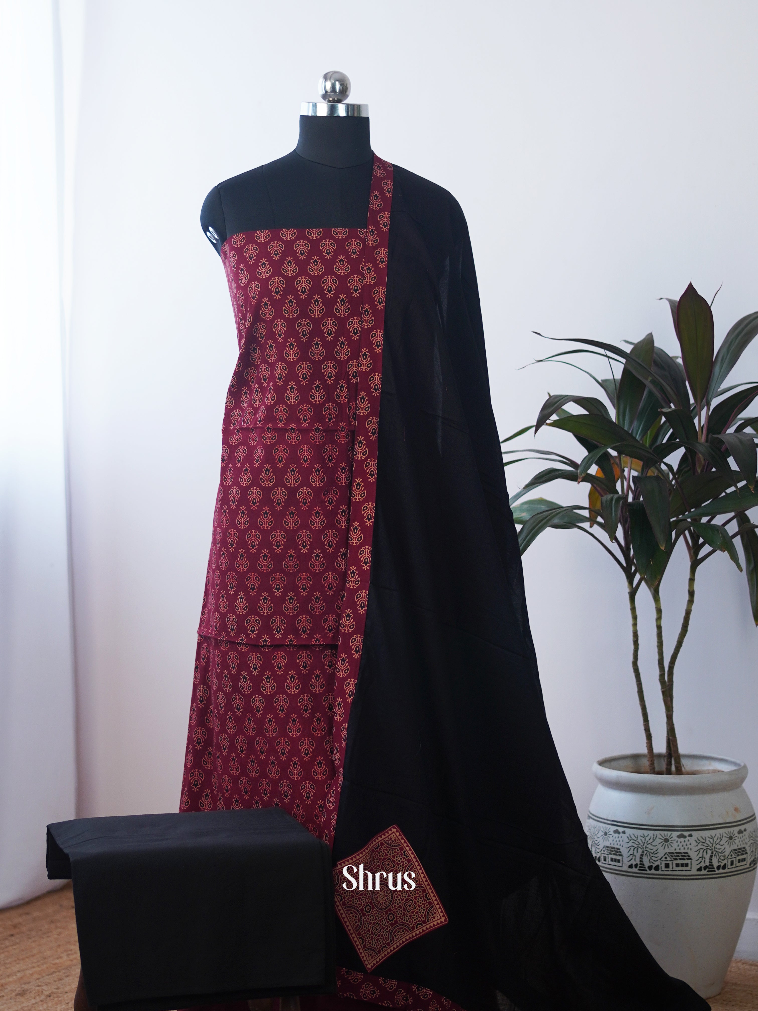 Maroon & Black - Ajrakh Salwar - Shop on Shrus.com