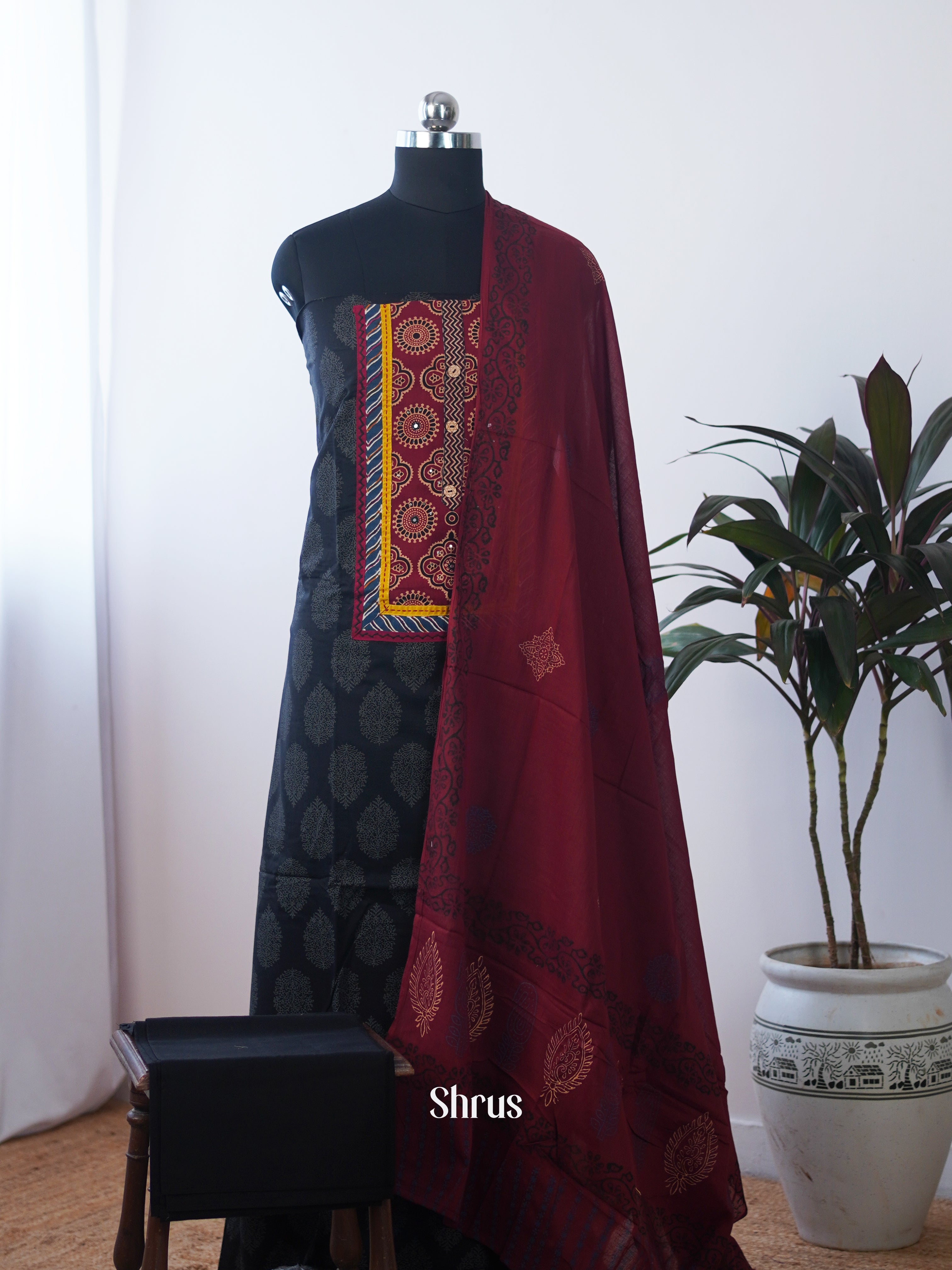 Black & Maroon - Ajrakh Salwar - Shop on Shrus.com