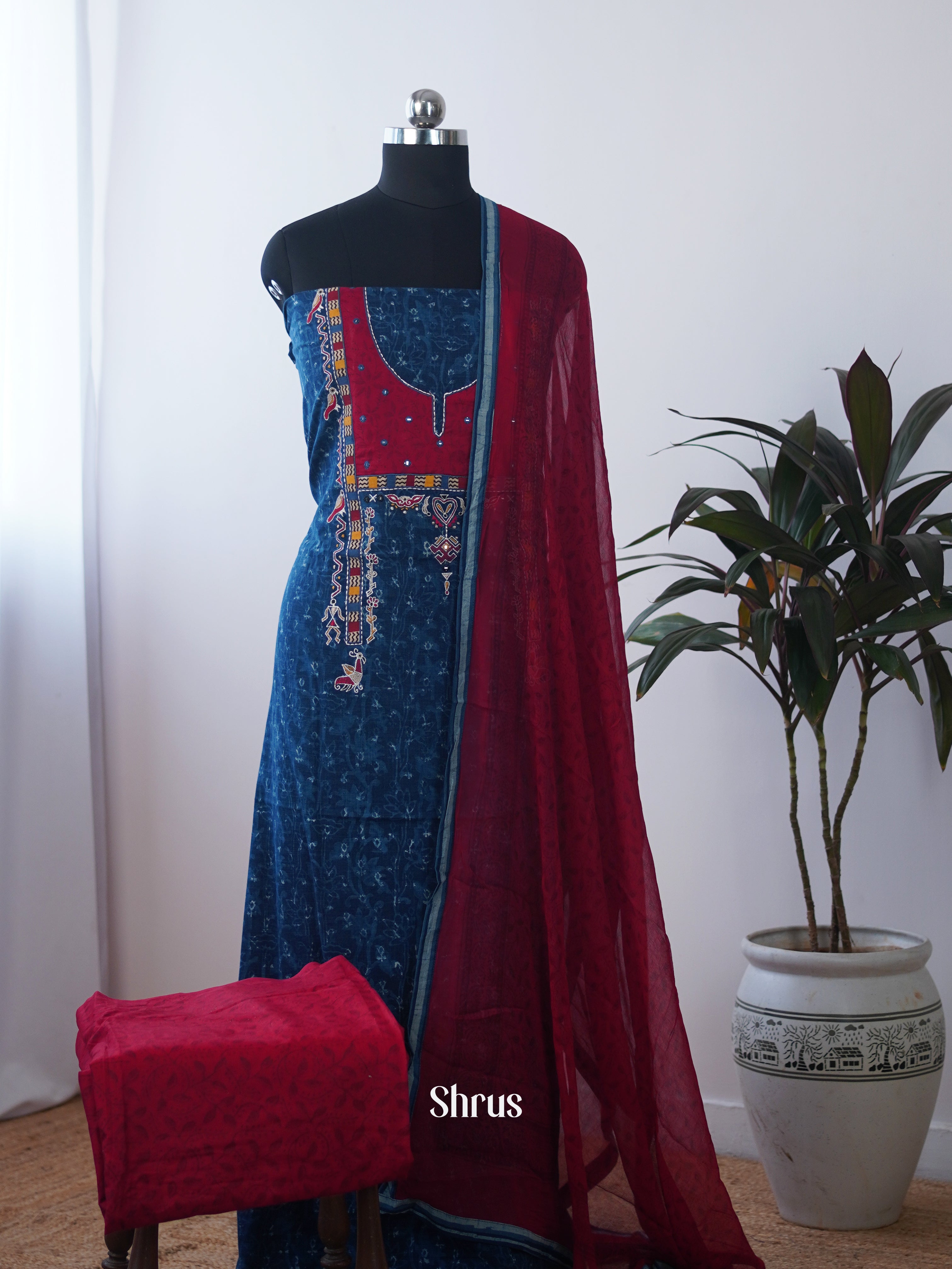 Blue & Maroon - Ajrakh Salwar - Shop on Shrus.com