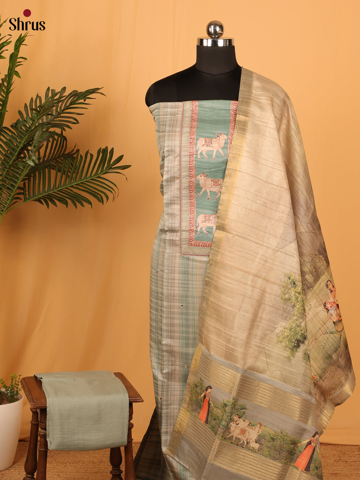 Blue & Cream- Chanderi salwar - Shop on Shrus.com