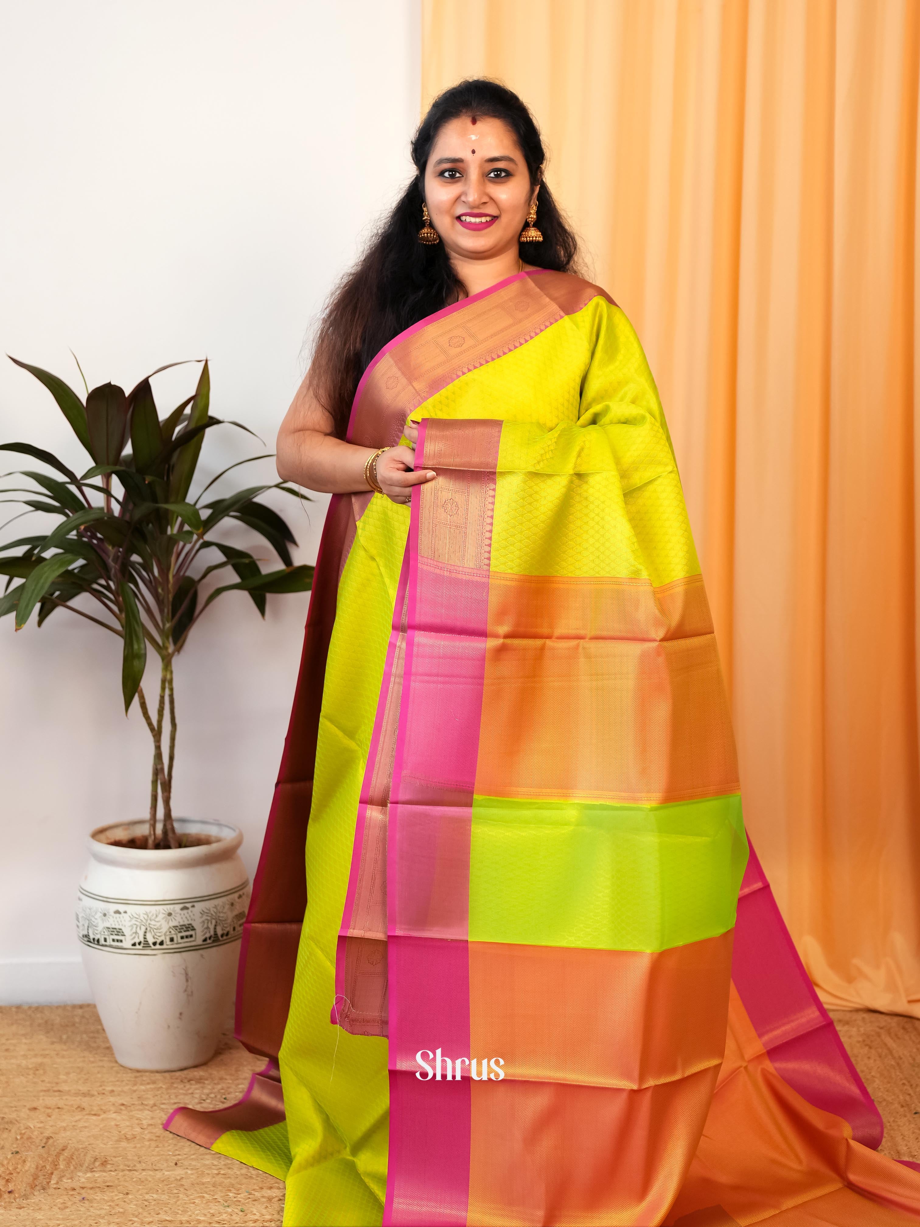 Green & Orange - Tanchoi Saree - Shop on Shrus.com