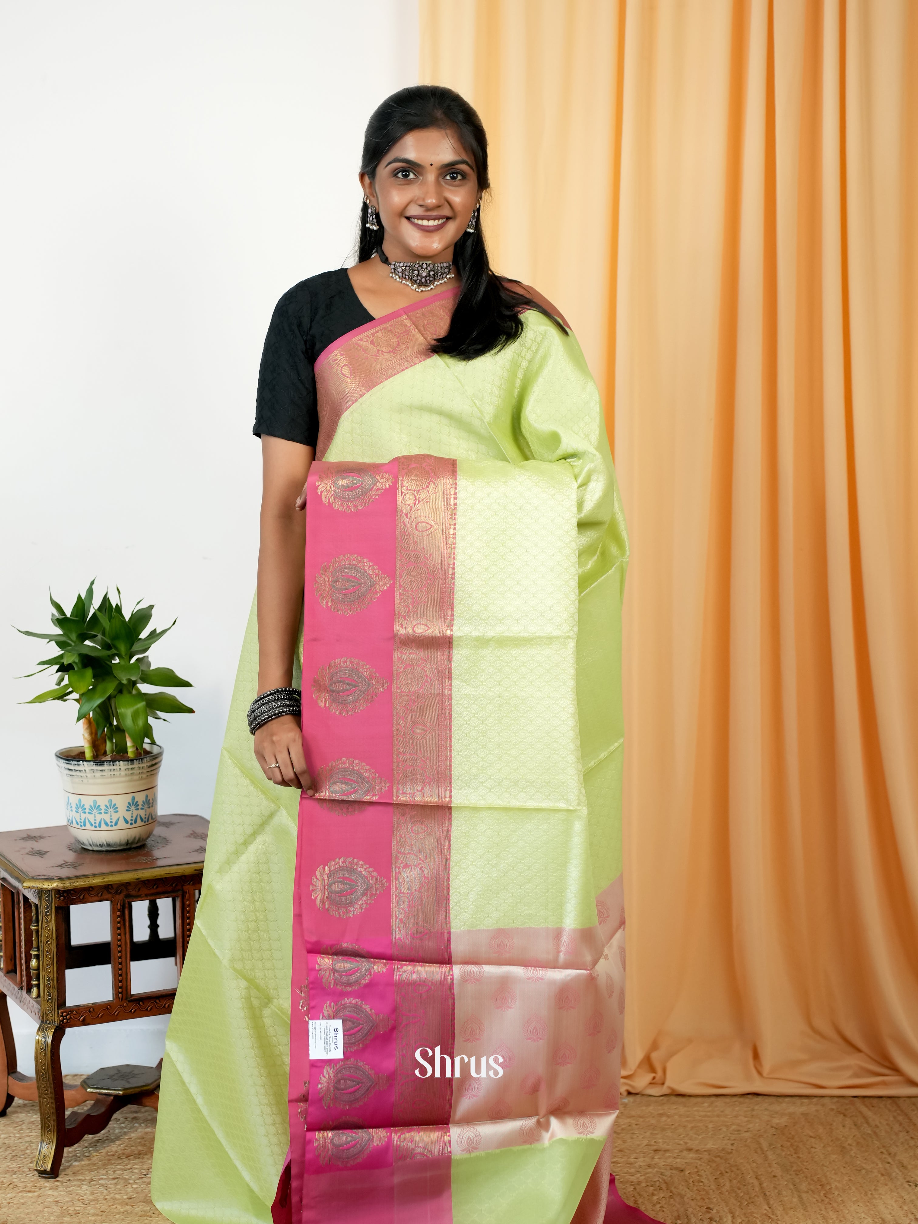 Lite Green & Pink- Tanchoi Saree - Shop on Shrus.com