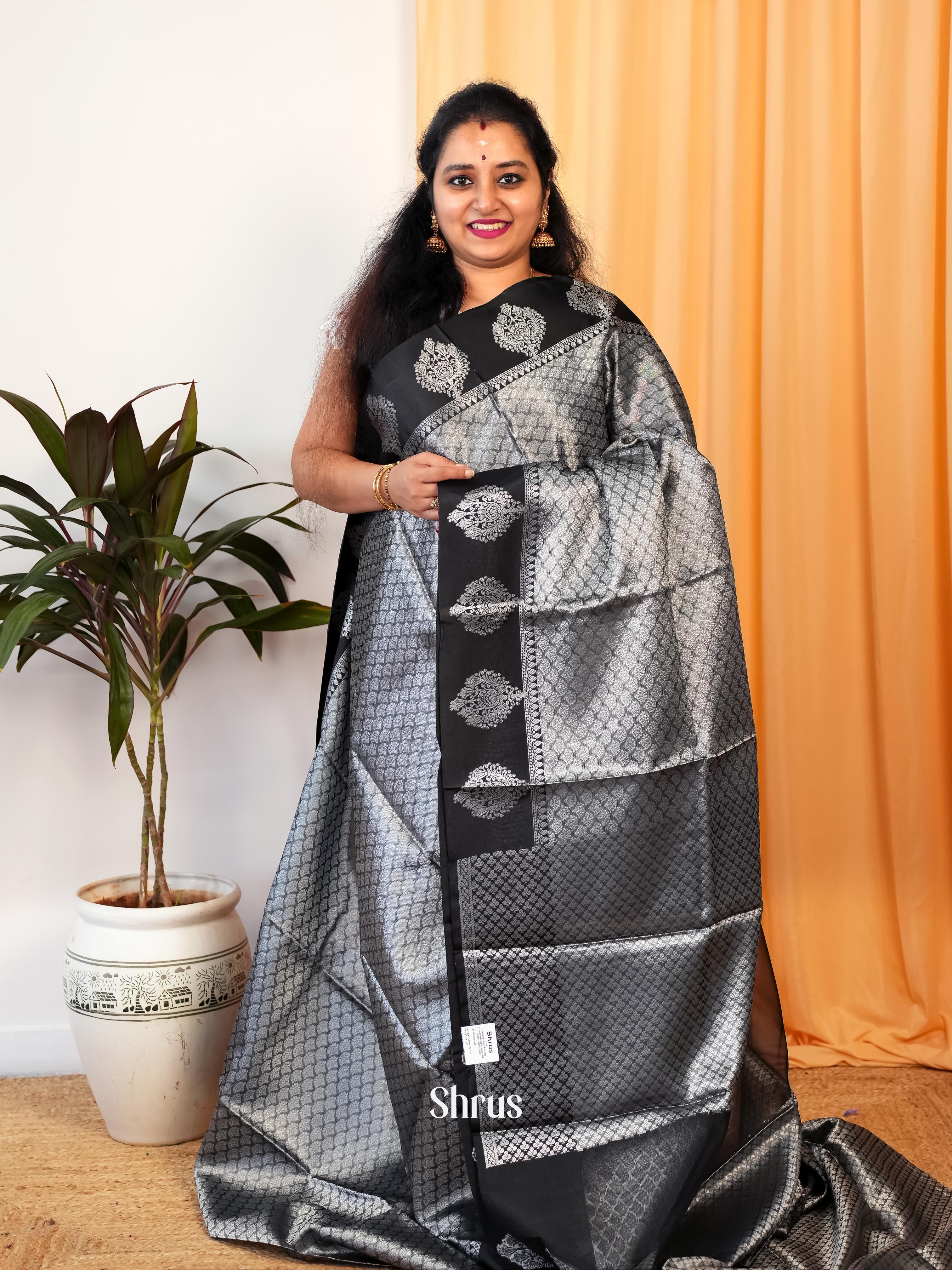 Grey & Black - Tanchoi Saree - Shop on Shrus.com