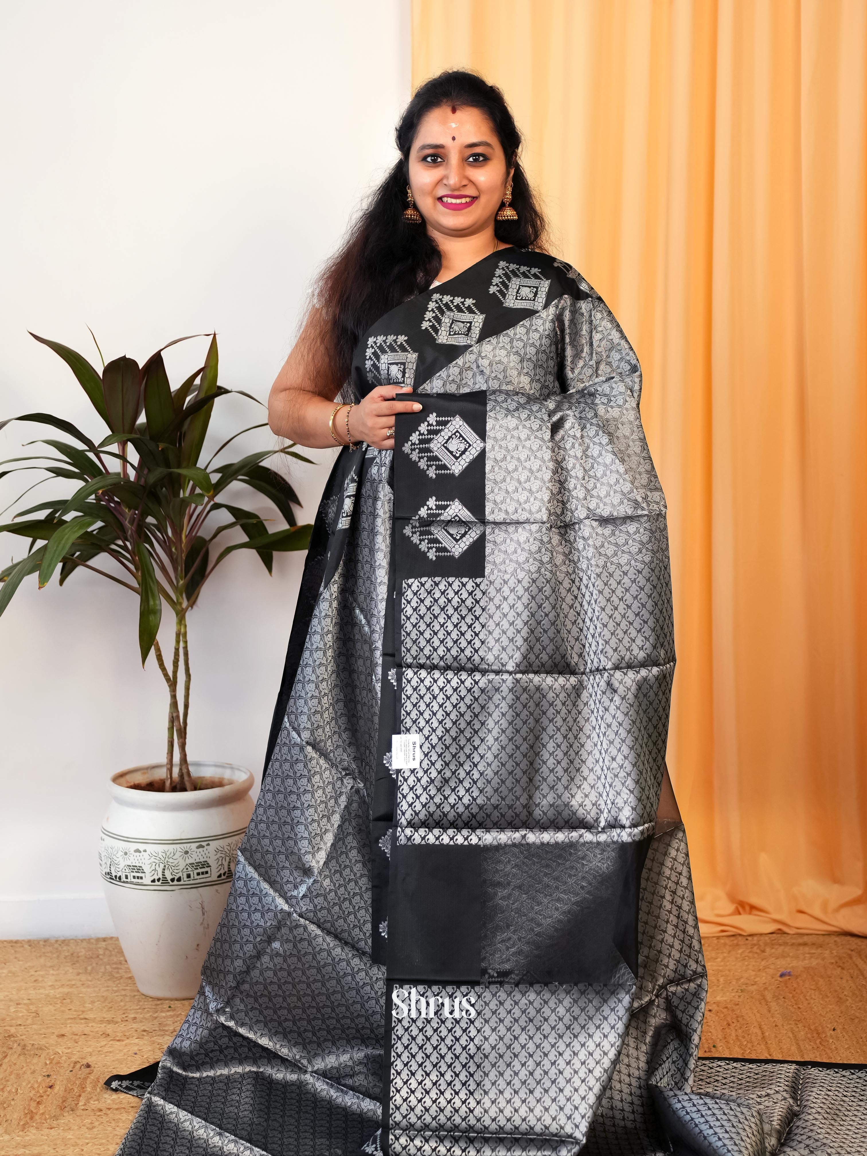 Grey & Black - Tanchoi Saree - Shop on Shrus.com
