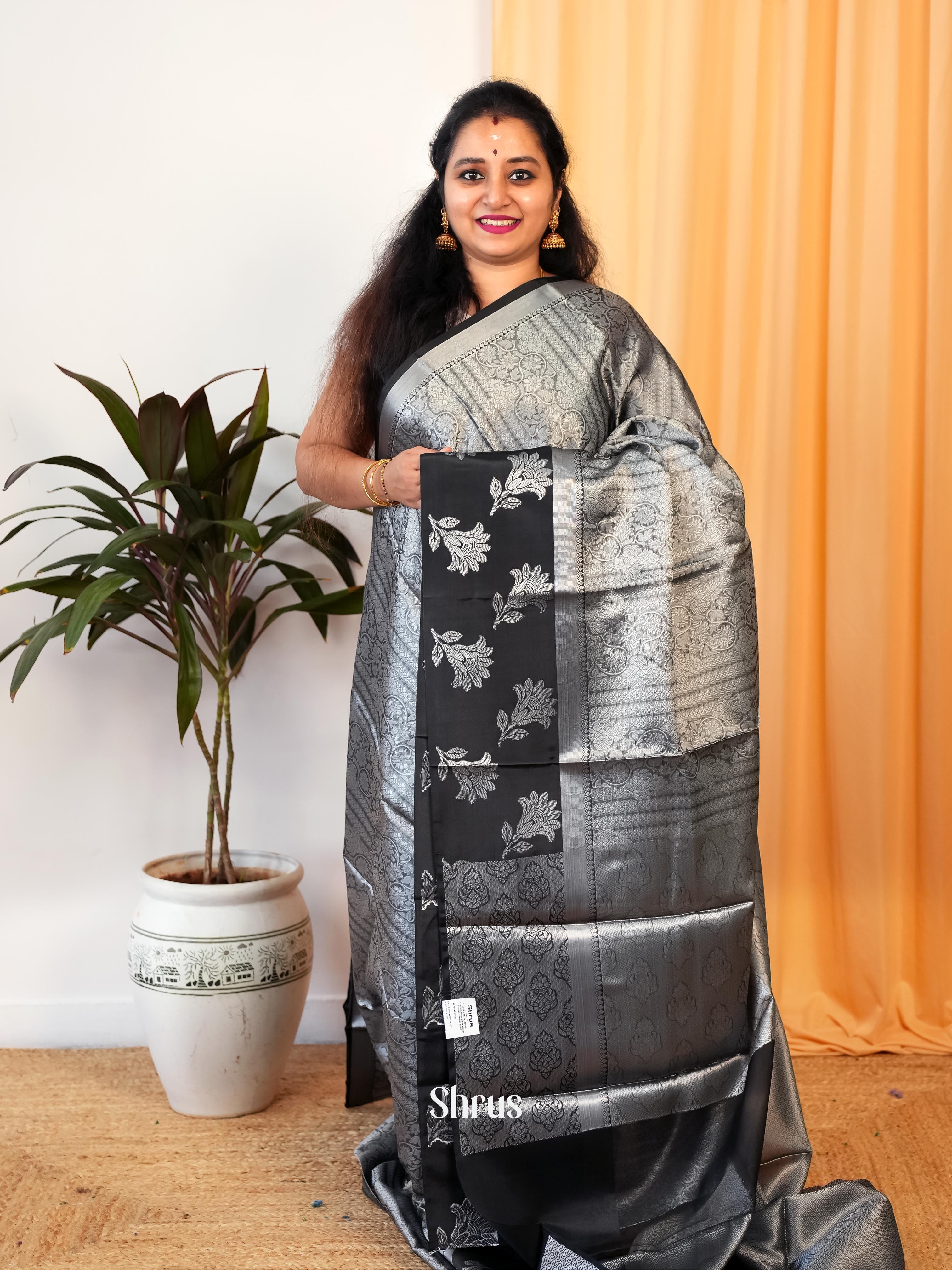 Grey & Black- Tanchoi Saree - Shop on Shrus.com