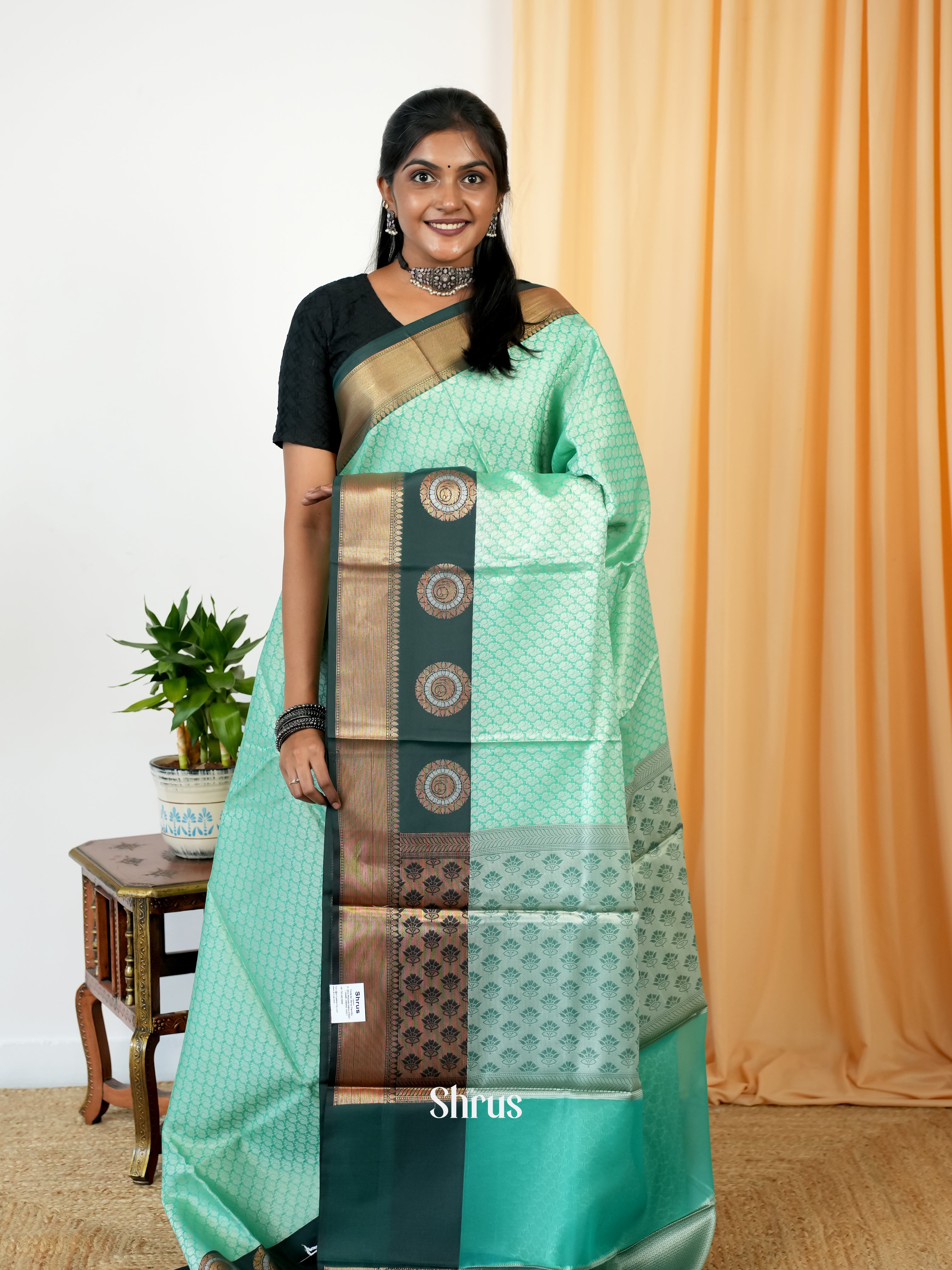 Aqua Green & Green - Tanchoi Saree - Shop on Shrus.com