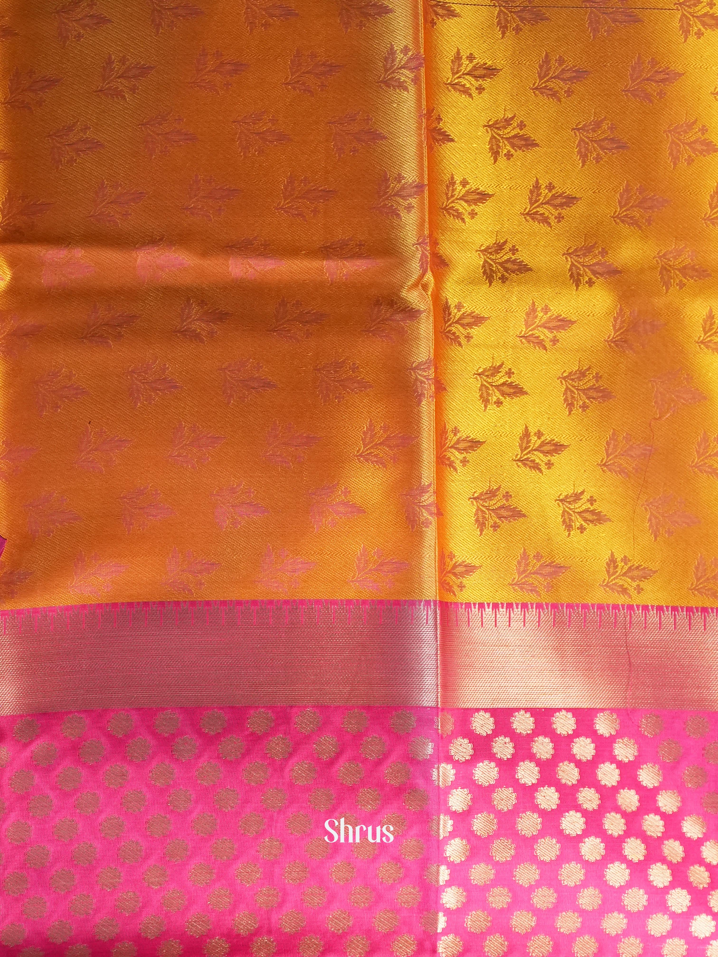 Mustardy Green & Pink - Tanchoi Saree - Shop on Shrus.com