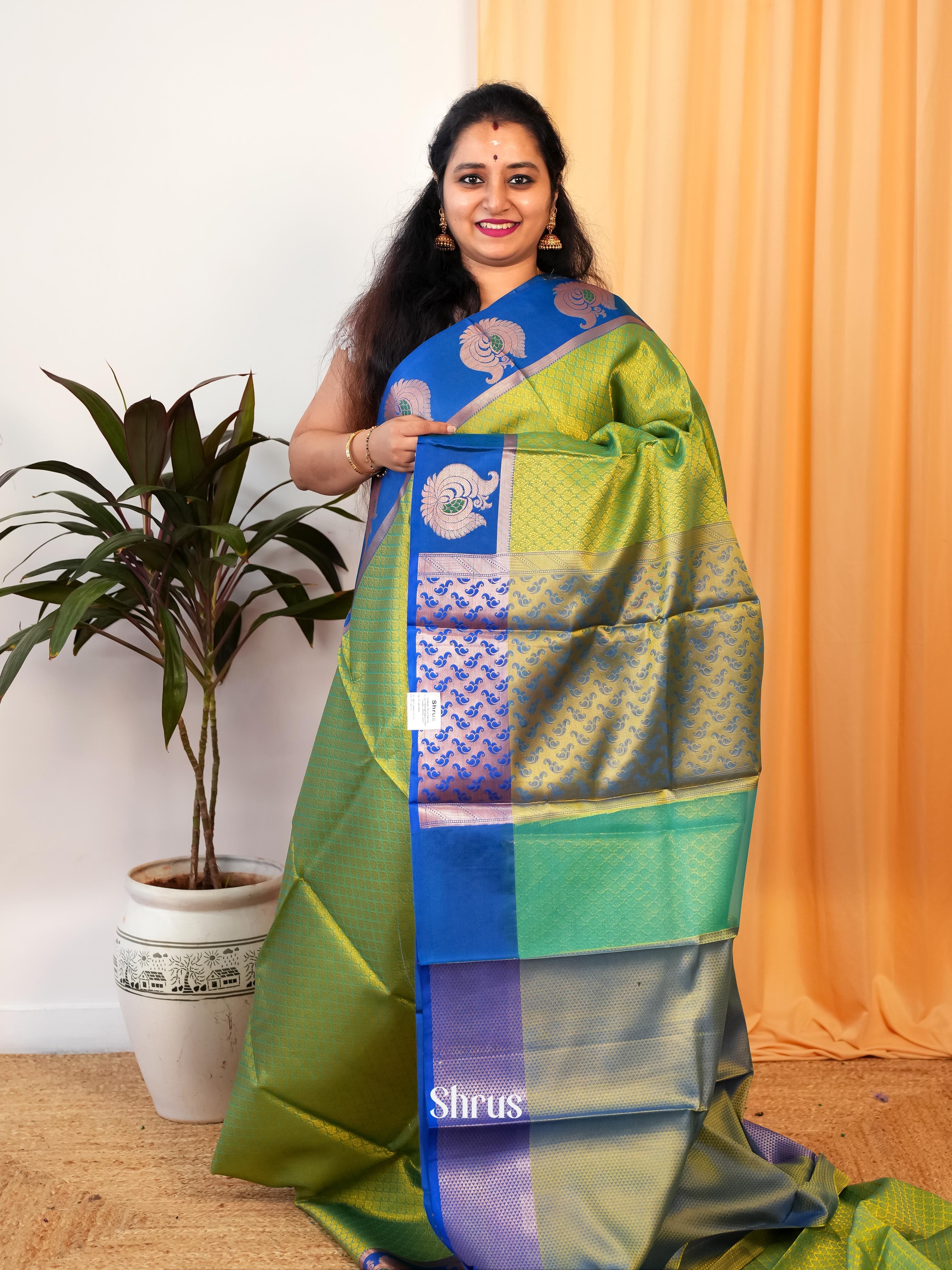 Green & Blue - Tanchoi Saree - Shop on Shrus.com