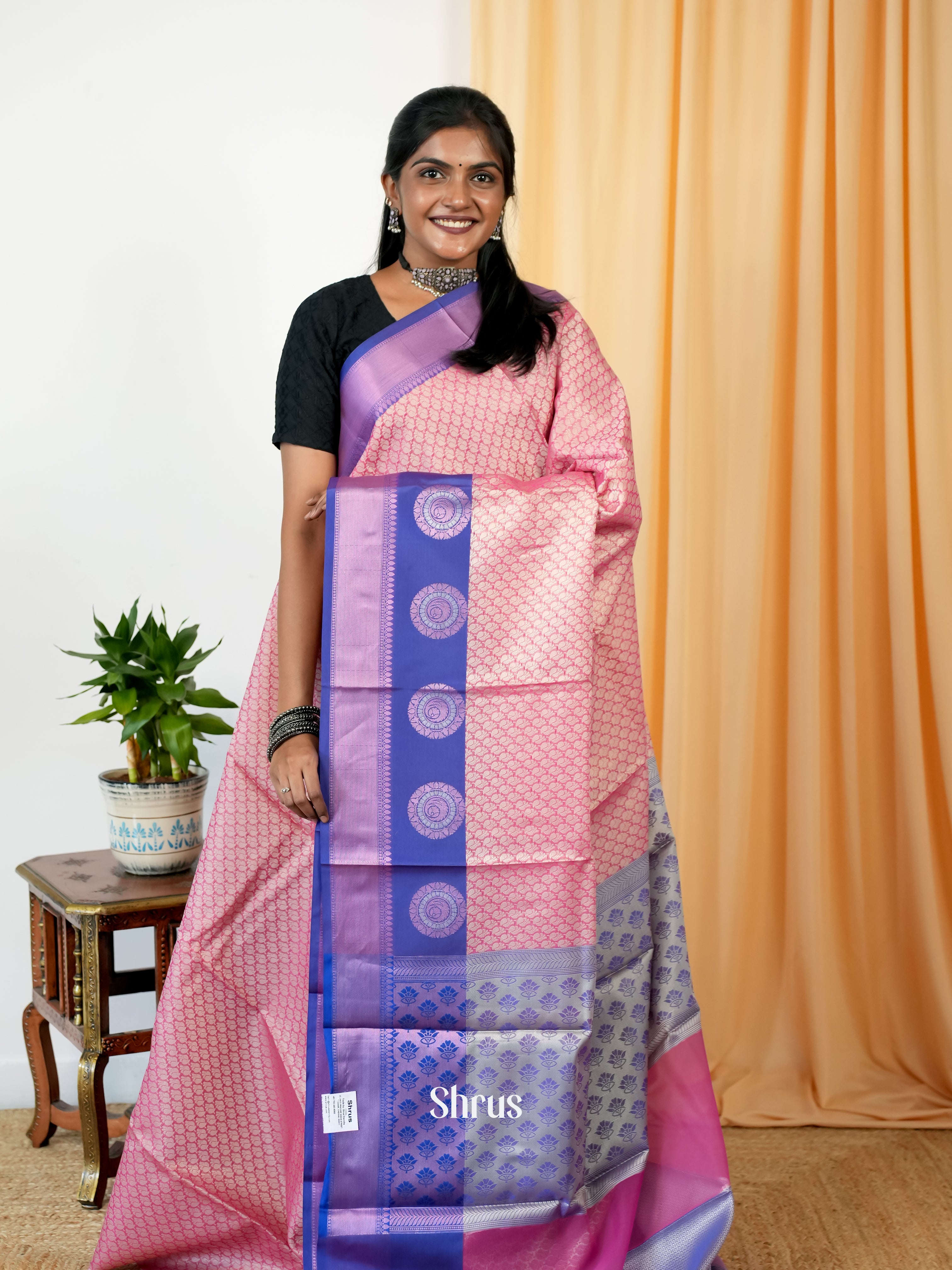 Baby Pink & Blue - Tanchoi Saree - Shop on Shrus.com