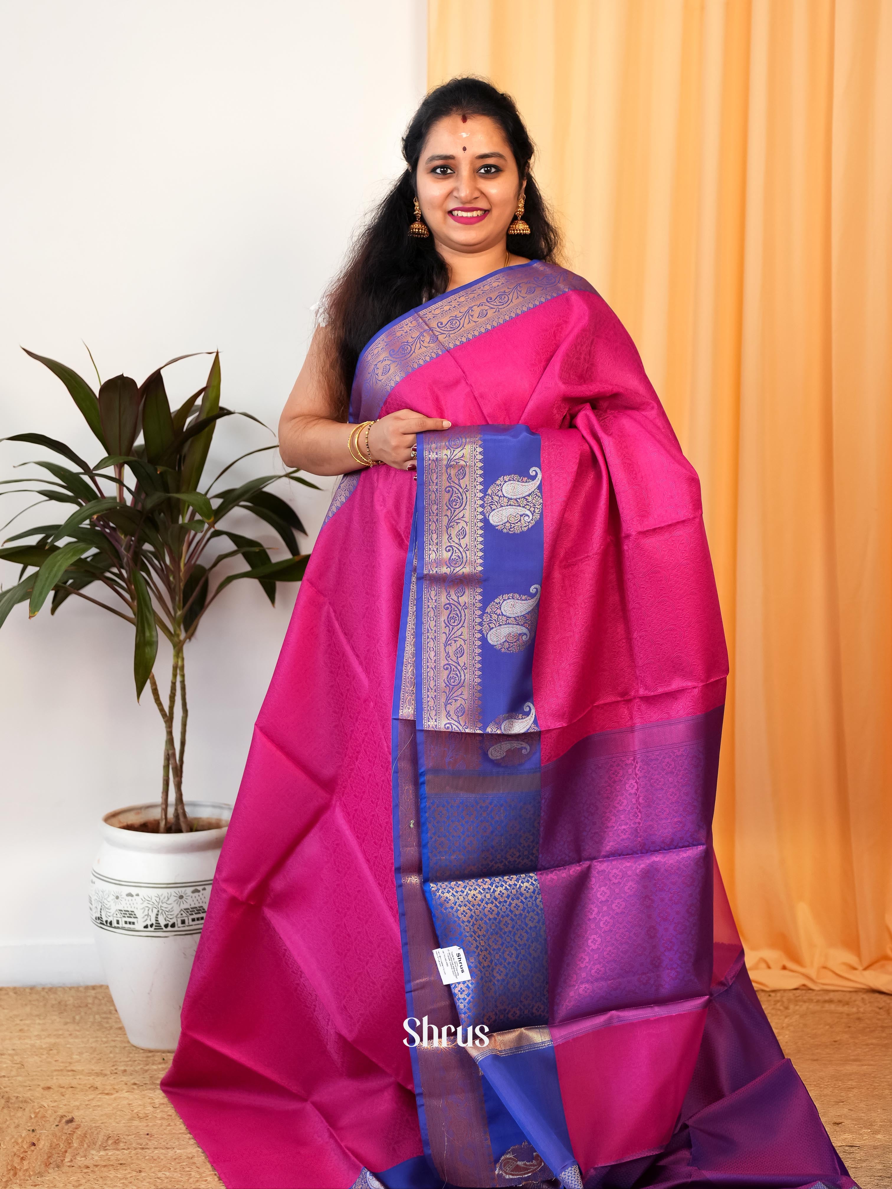 Pink & Blue - Tanchoi Saree - Shop on Shrus.com