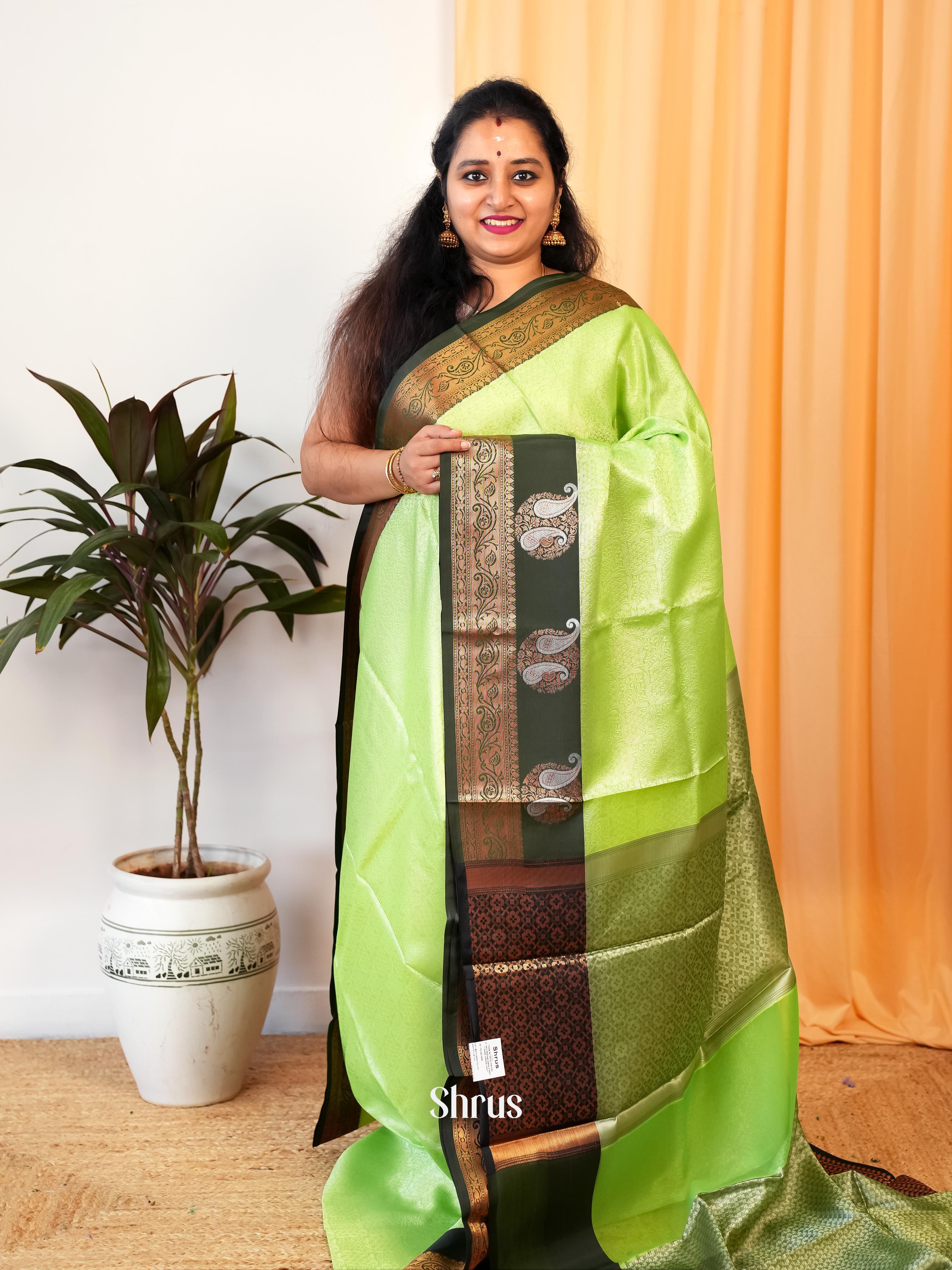 Lite Green & Green - Tanchoi Saree - Shop on Shrus.com
