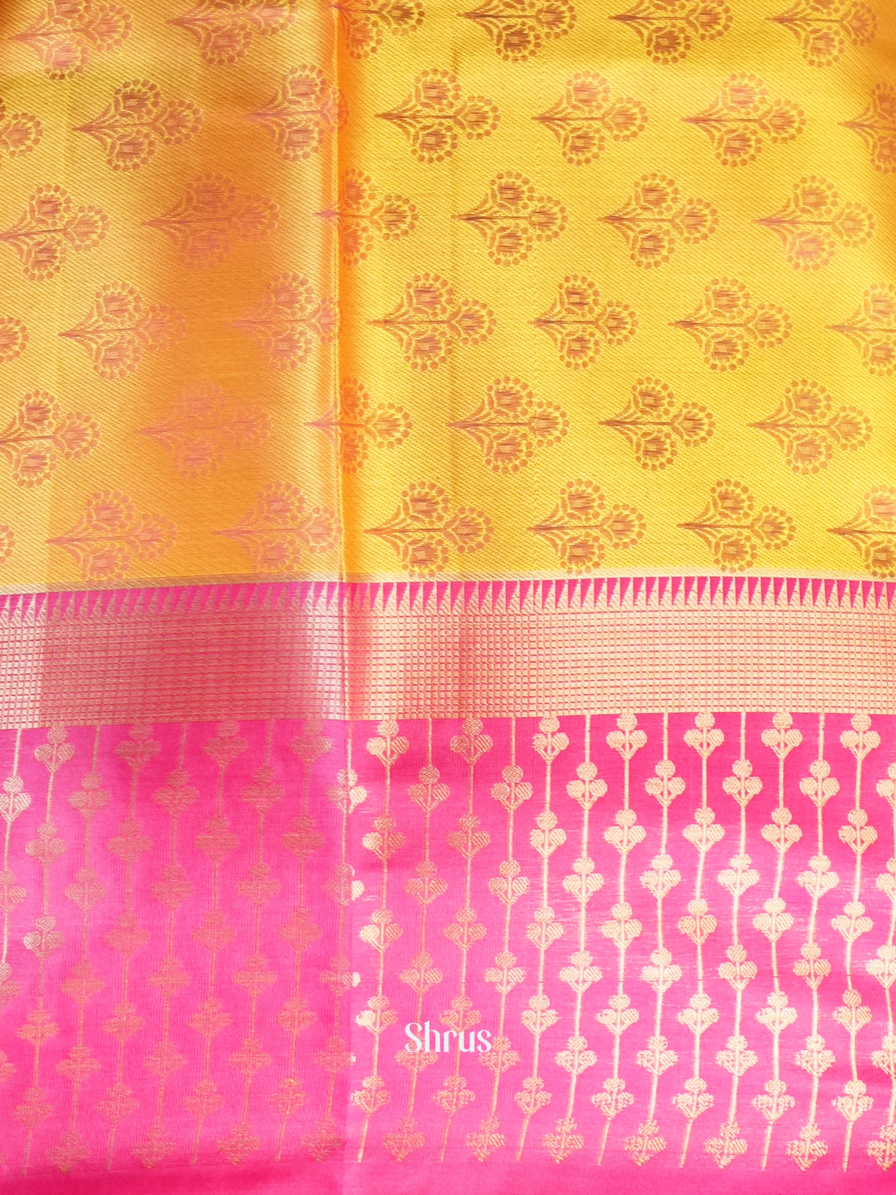 Yellowish Green & Pink - Tanchoi Saree - Shop on Shrus.com