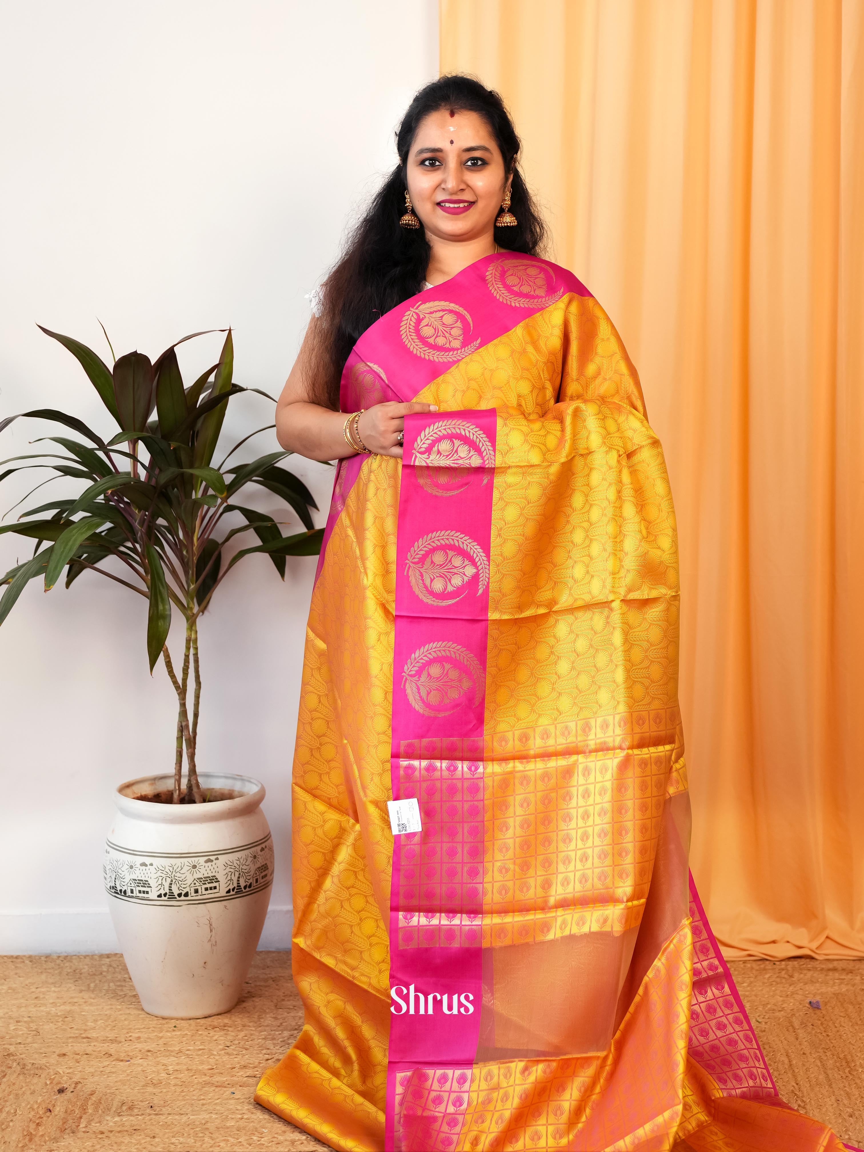 Mustard & Pink - Tanchoi Saree - Shop on Shrus.com