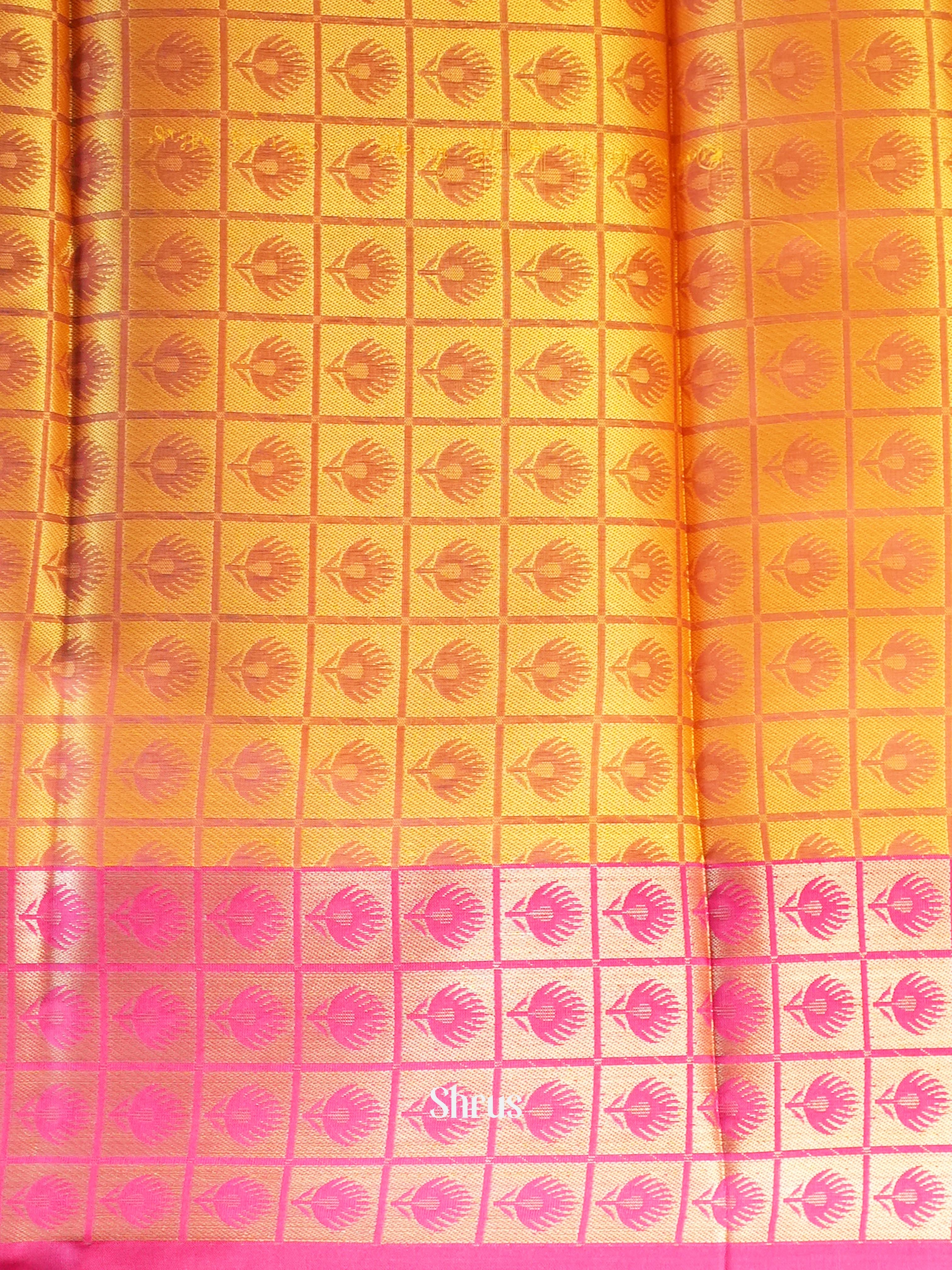 Mustard & Pink - Tanchoi Saree - Shop on Shrus.com