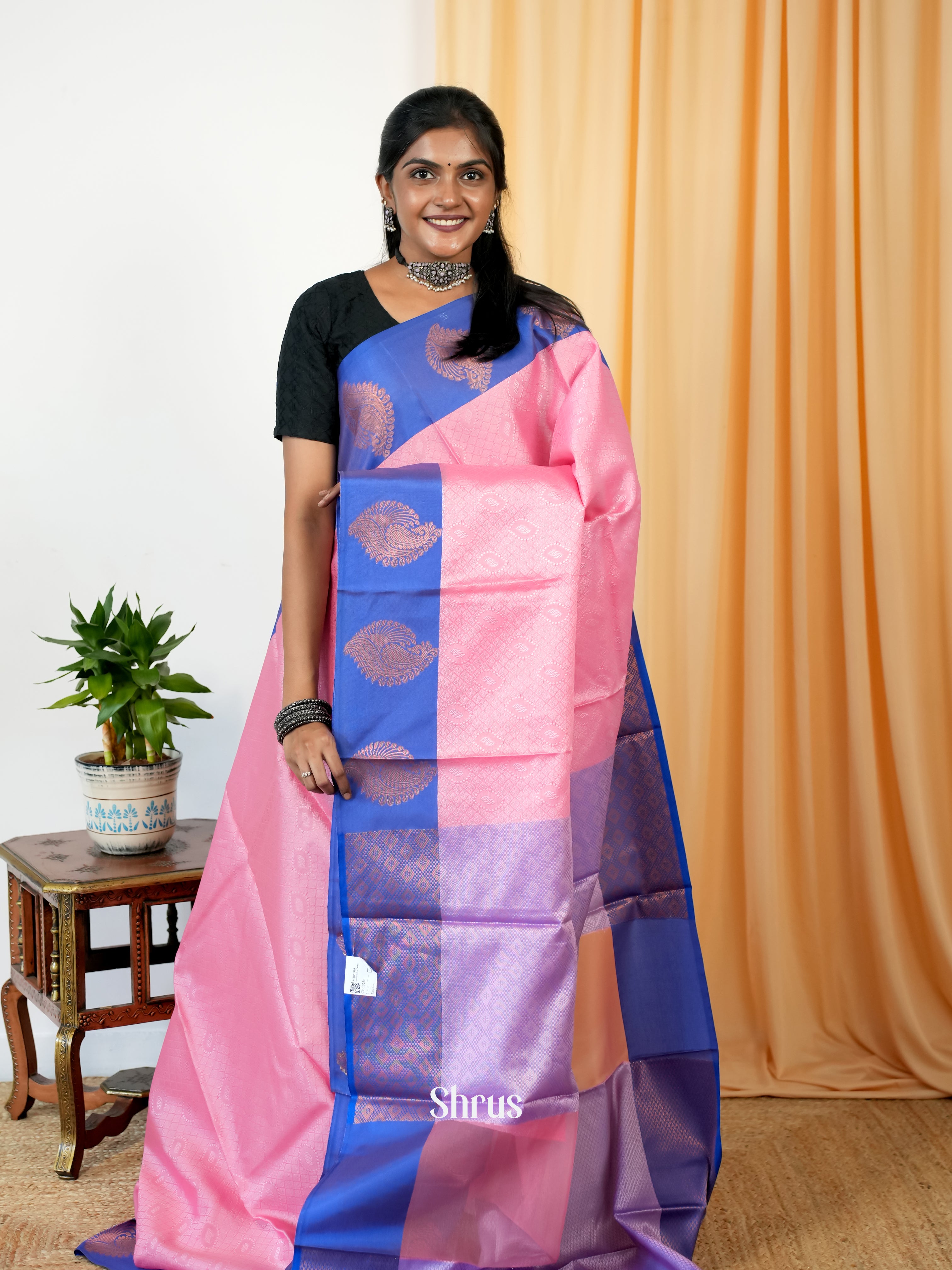 Pink & Blue - Tanchoi Saree - Shop on Shrus.com