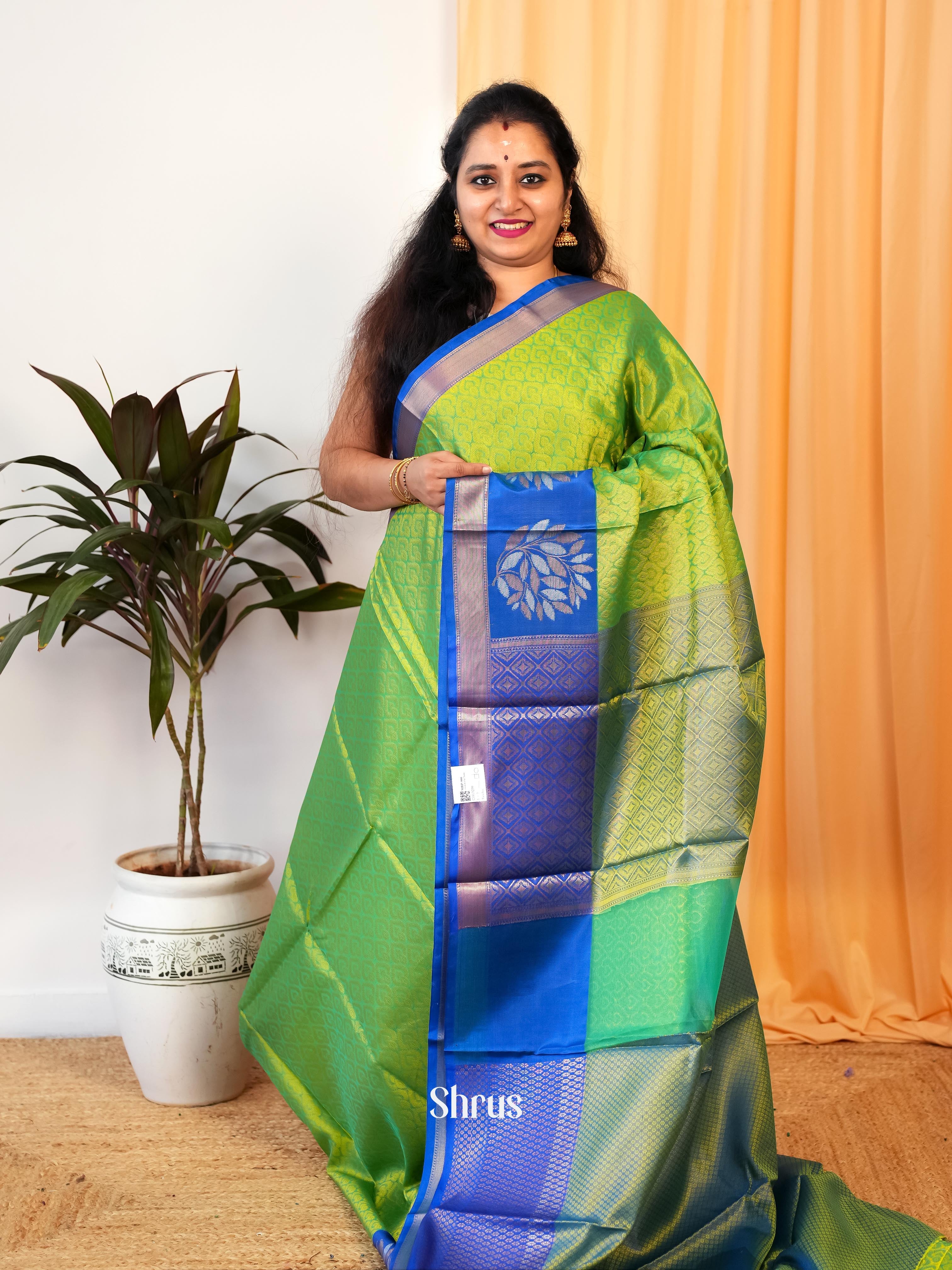 Lite Green & Blue - Tanchoi Saree - Shop on Shrus.com