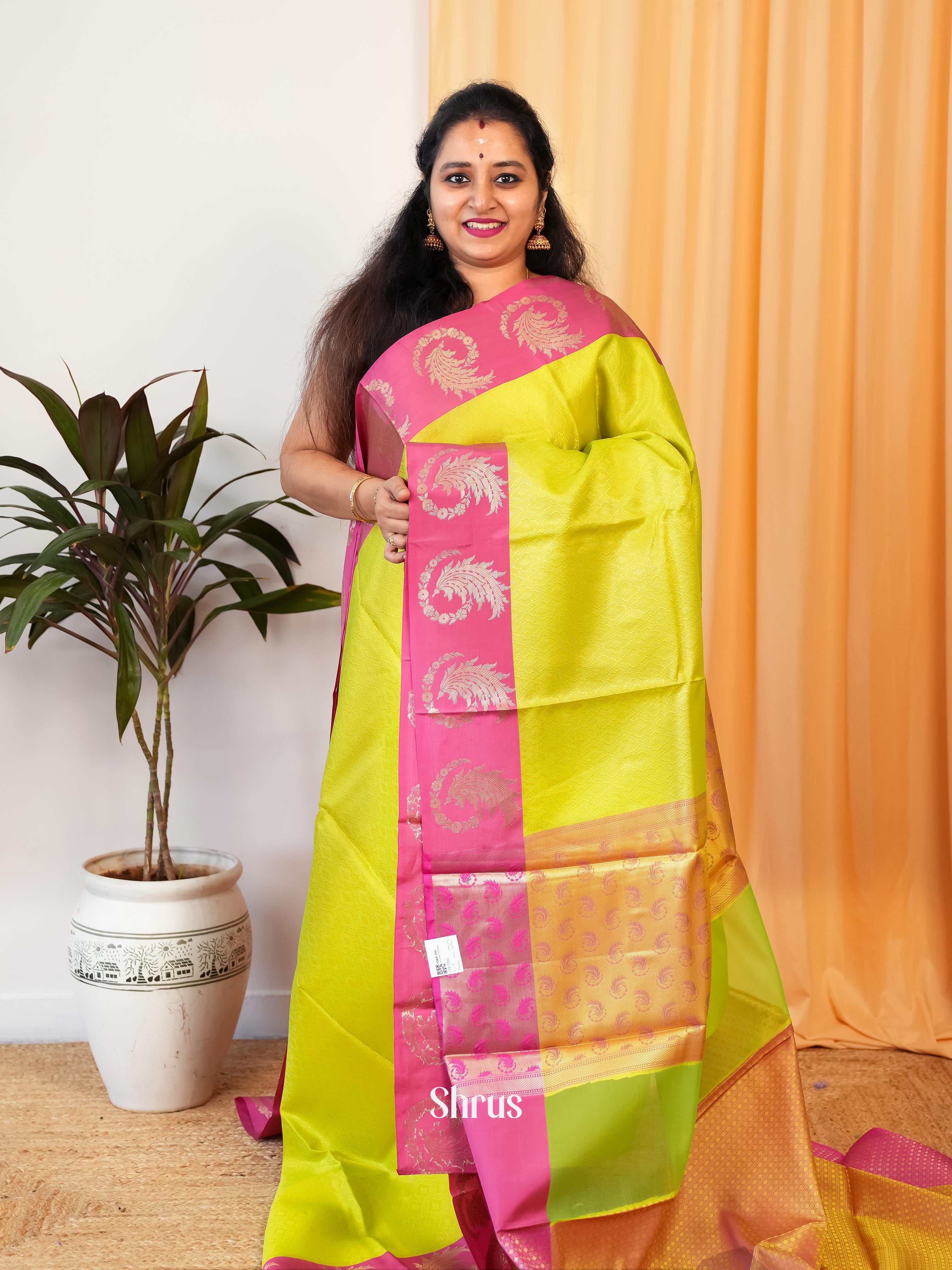 Pastel Green & Pink - Tanchoi Saree - Shop on Shrus.com