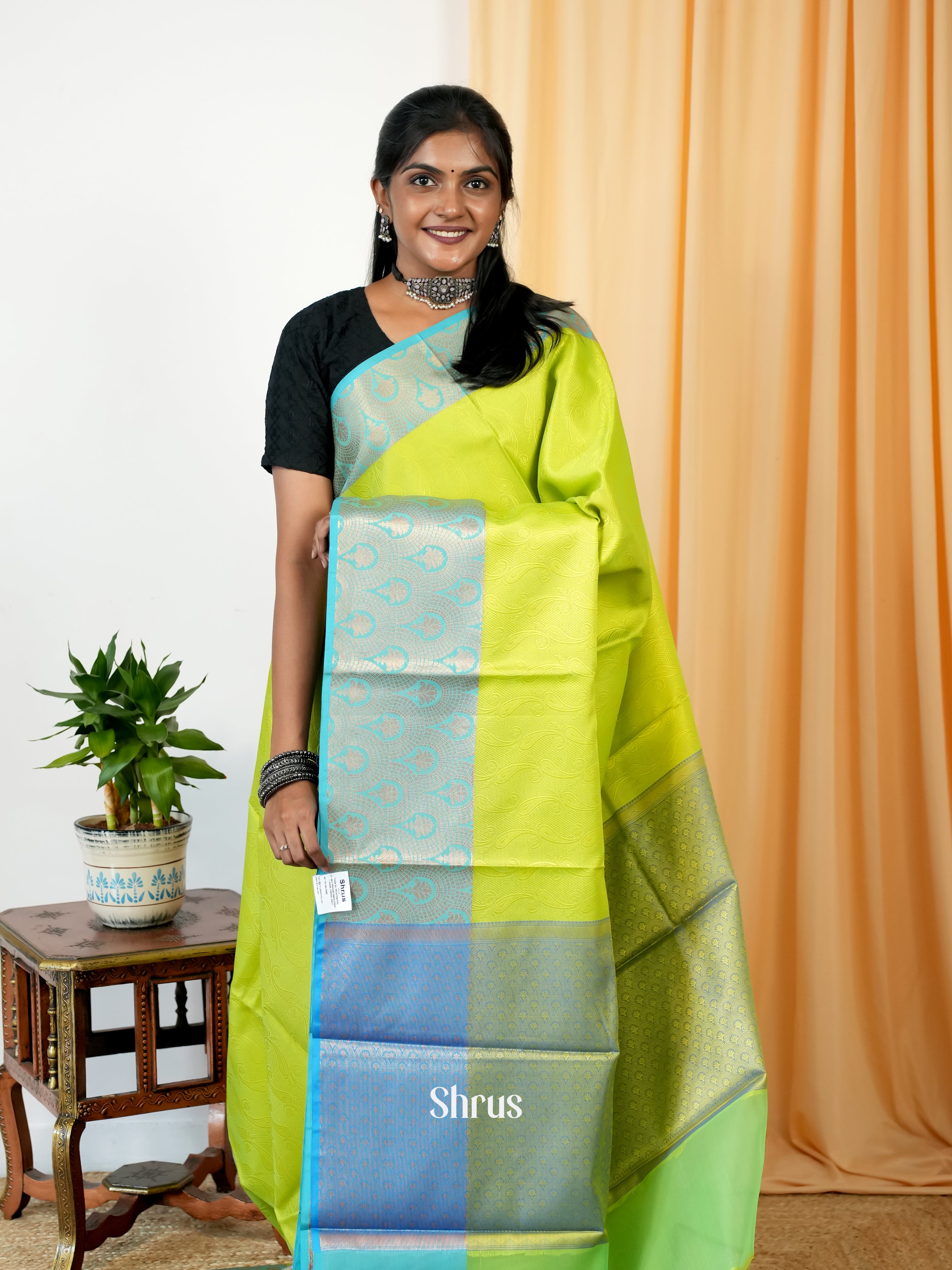 Lite Green & Blue - Tanchoi Saree - Shop on Shrus.com