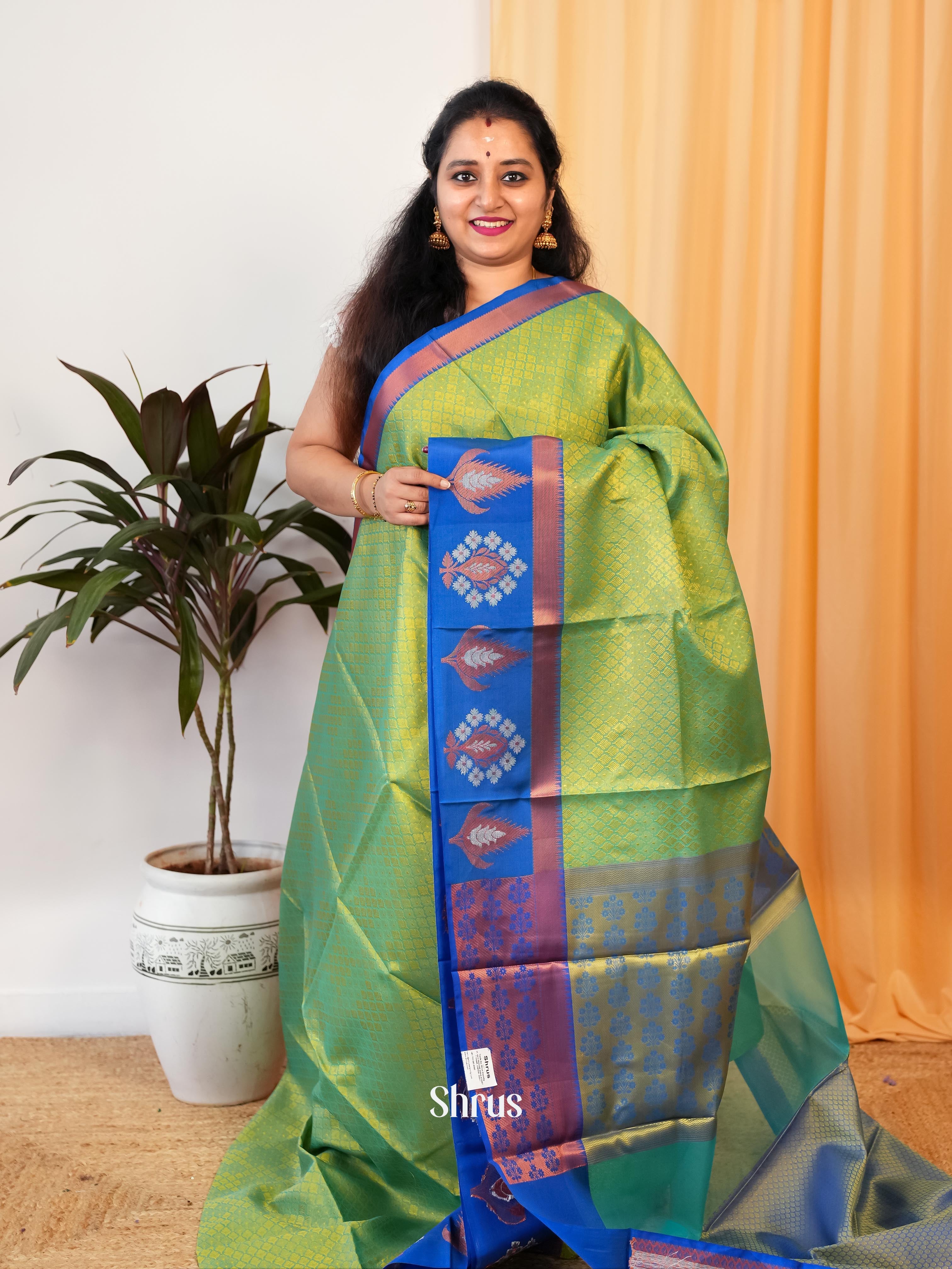 Green & Blue- Tanchoi Saree - Shop on Shrus.com