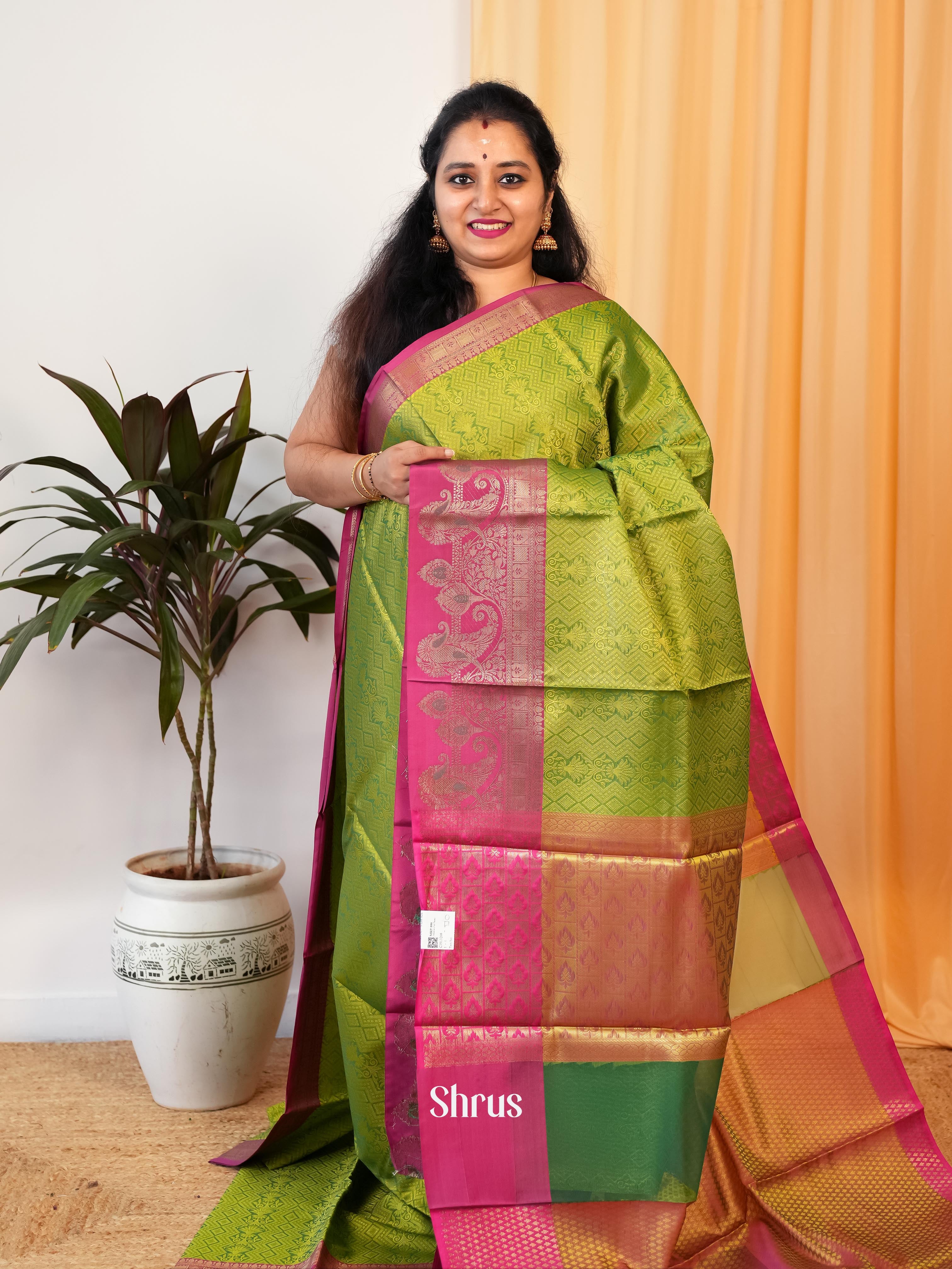 Lite Green & Pink - Tanchoi Saree - Shop on Shrus.com