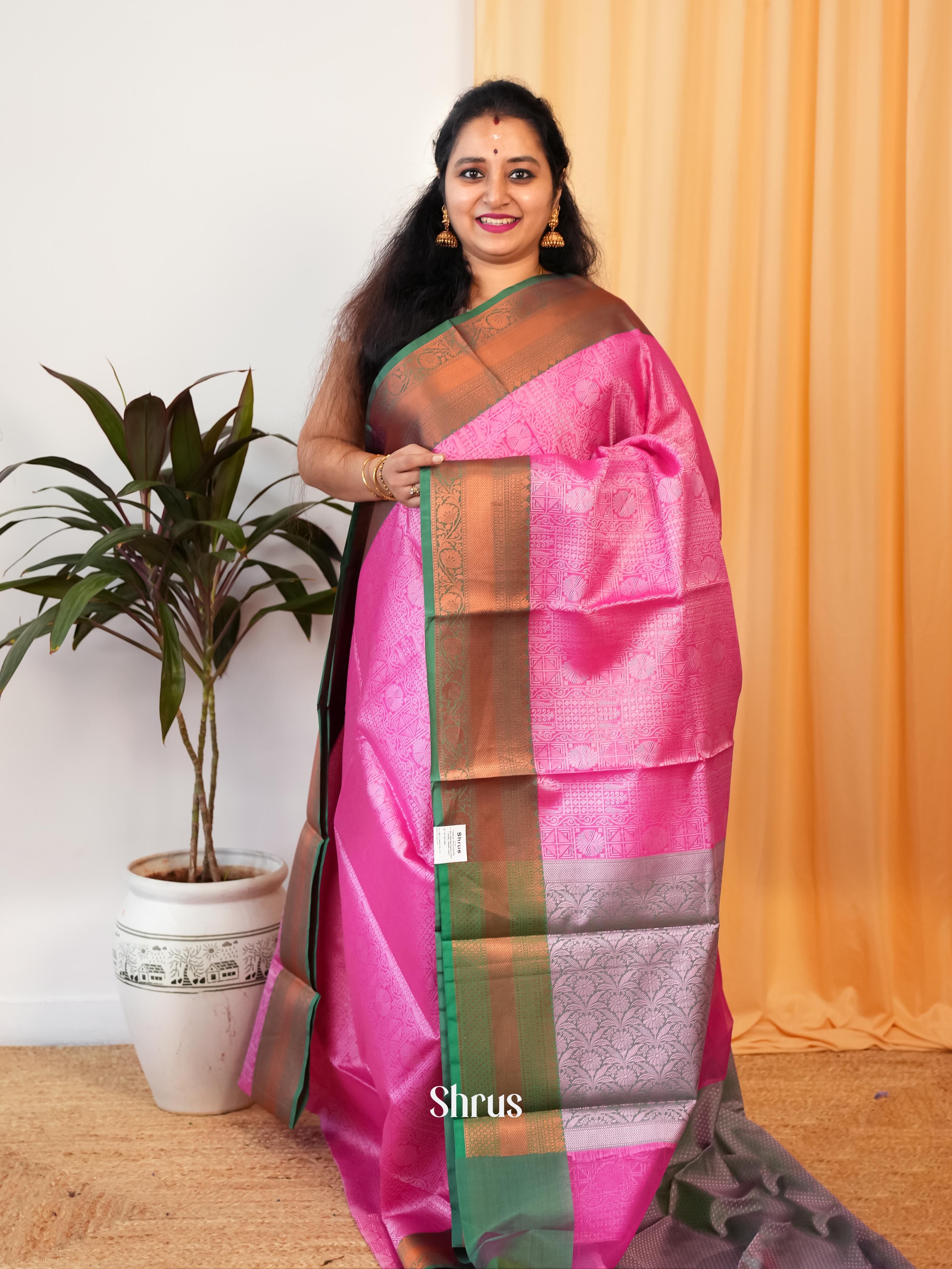 Pink & Green - Tanchoi Saree - Shop on Shrus.com