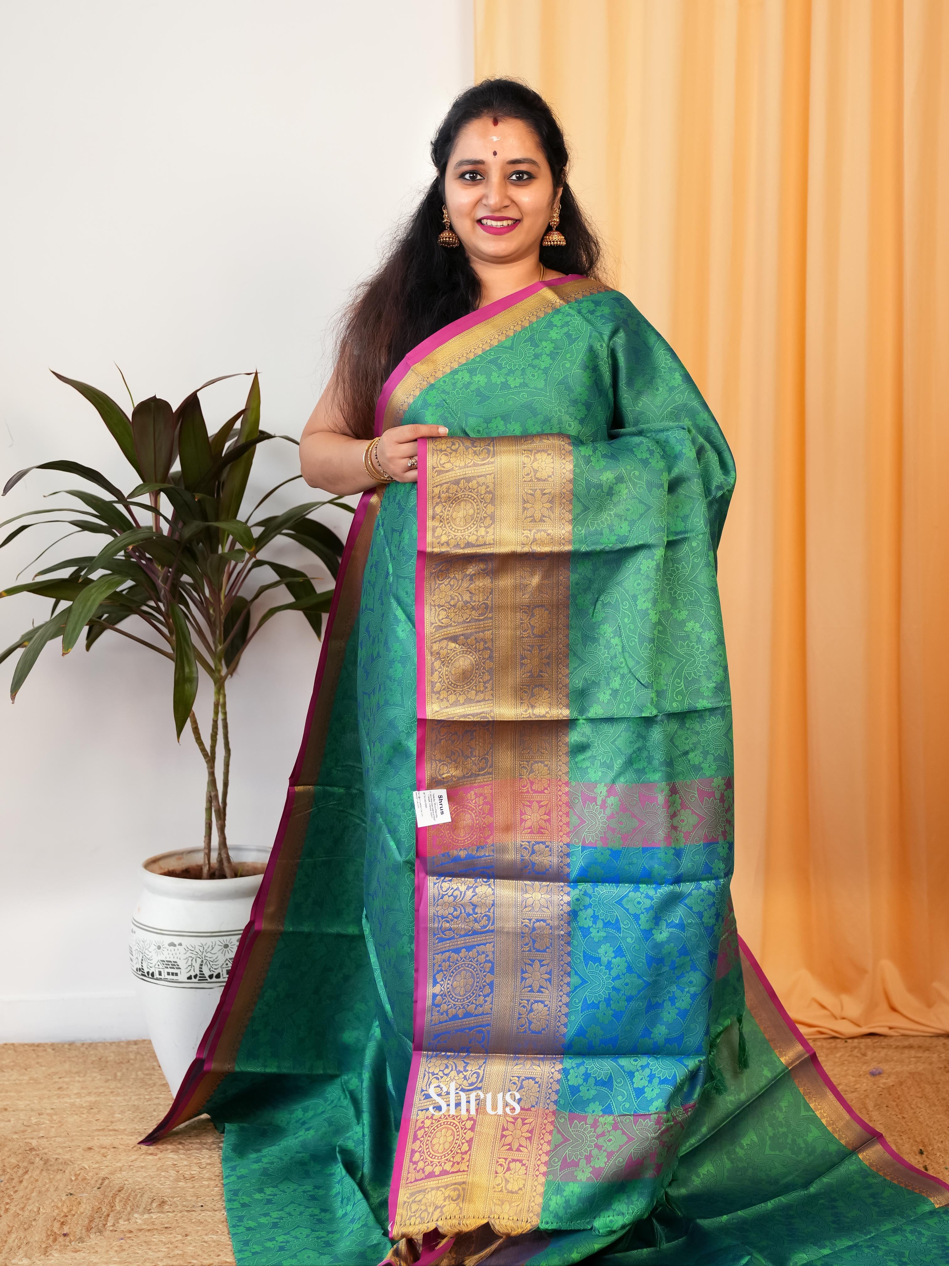 Green & Pink- Tanchoi Saree - Shop on Shrus.com