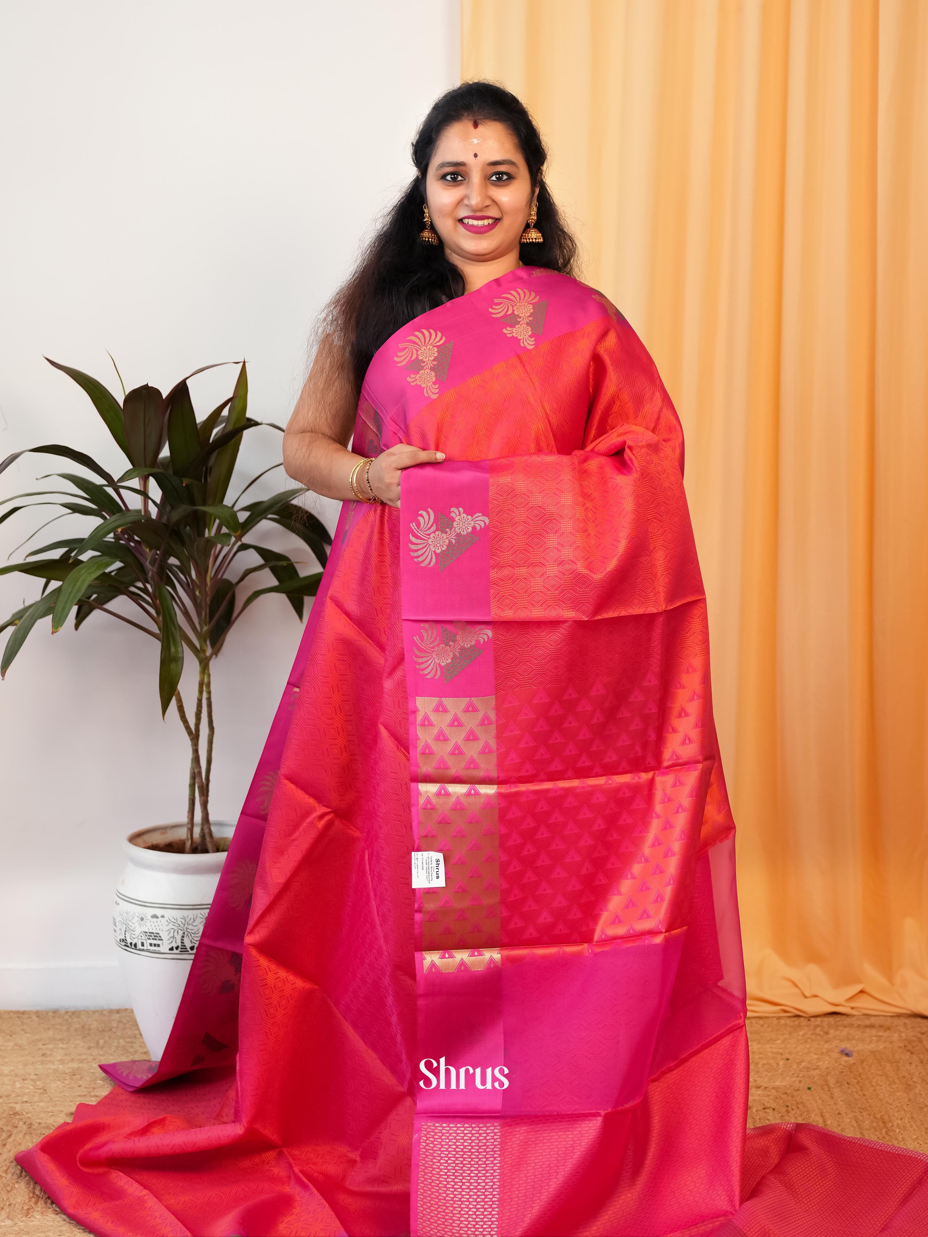 Red & Pink - Tanchoi Saree - Shop on Shrus.com