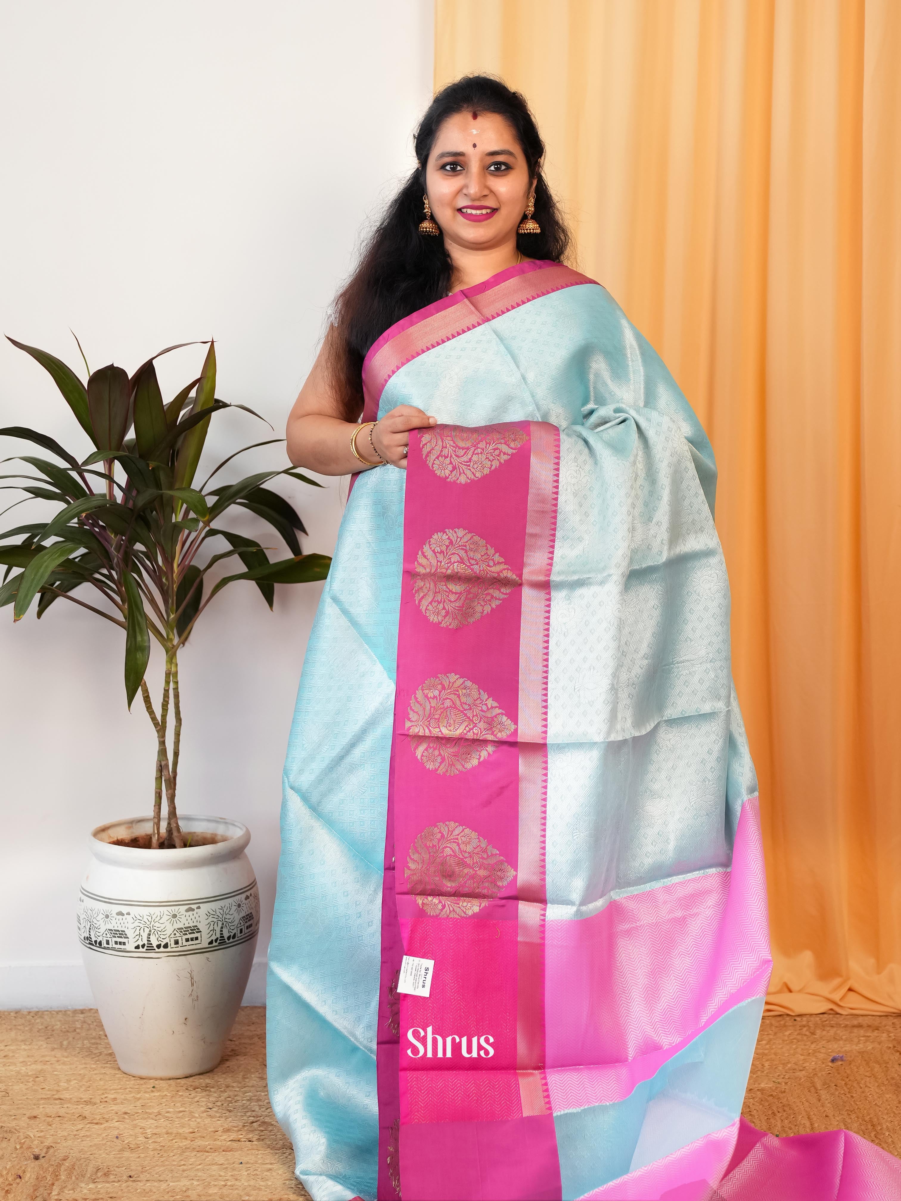 Lite Blue & Pink - Tanchoi Saree - Shop on Shrus.com