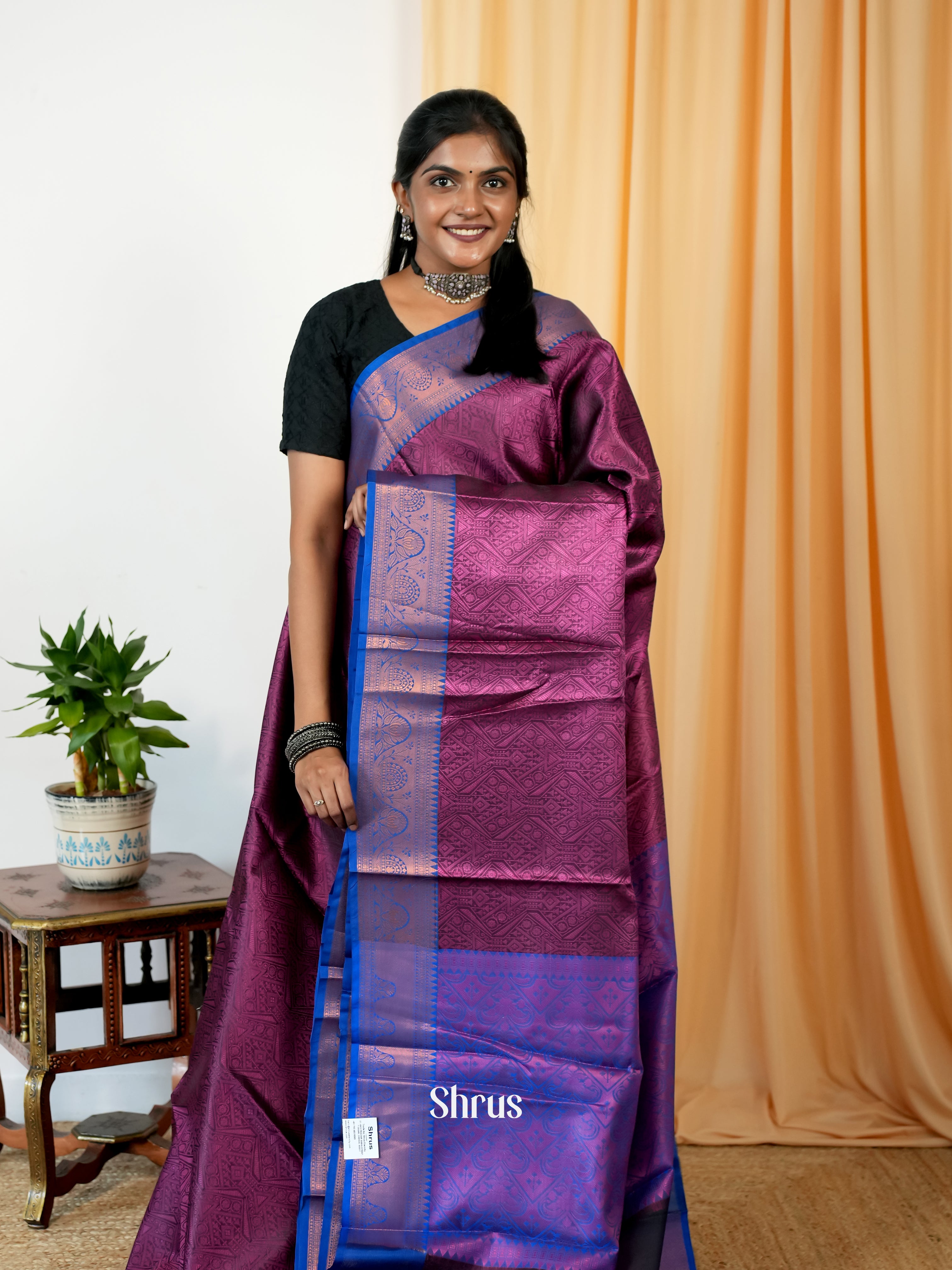 Purple & Blue - Tanchoi Saree - Shop on Shrus.com