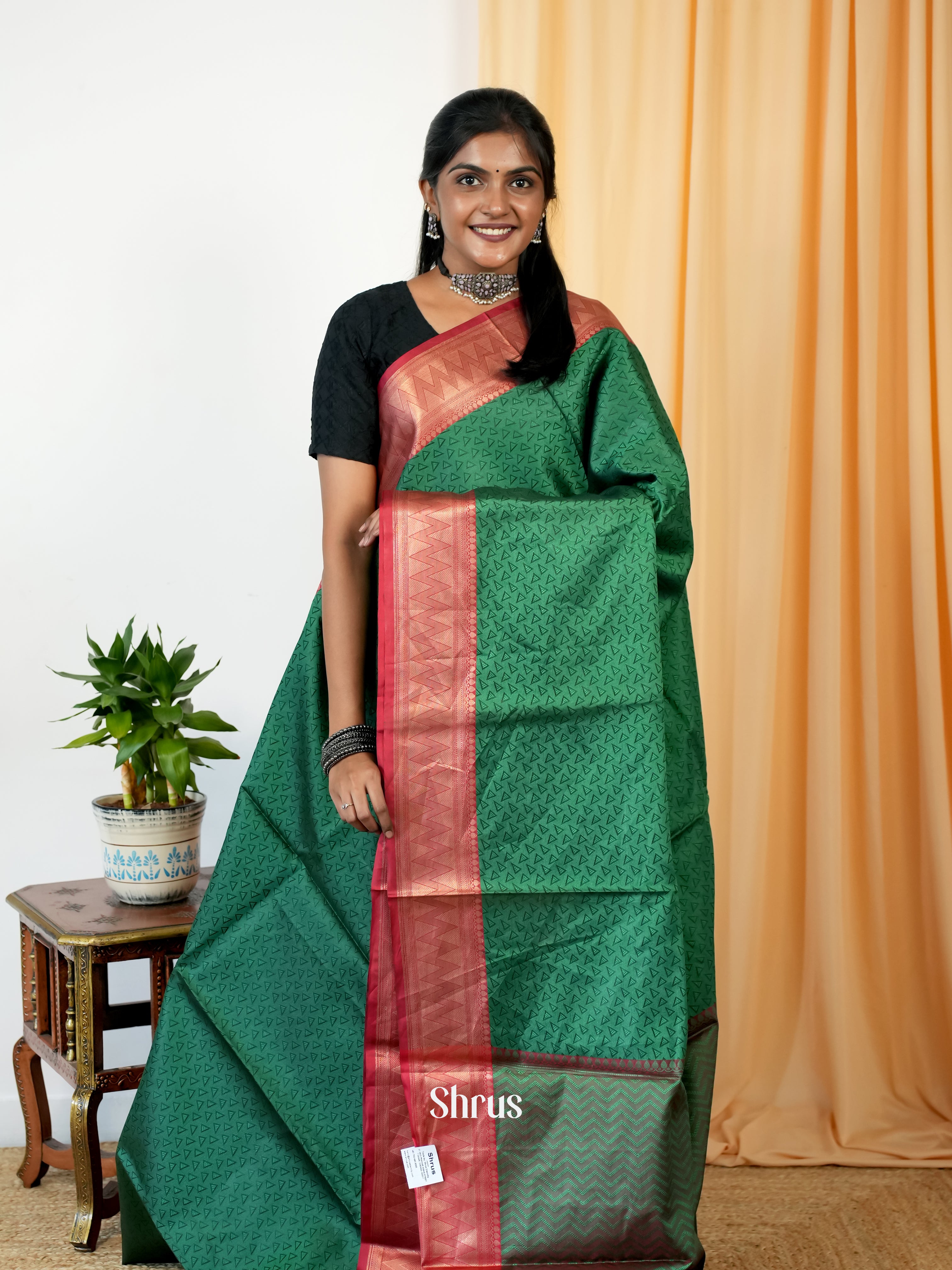 Green & Red- Tanchoi Saree - Shop on Shrus.com