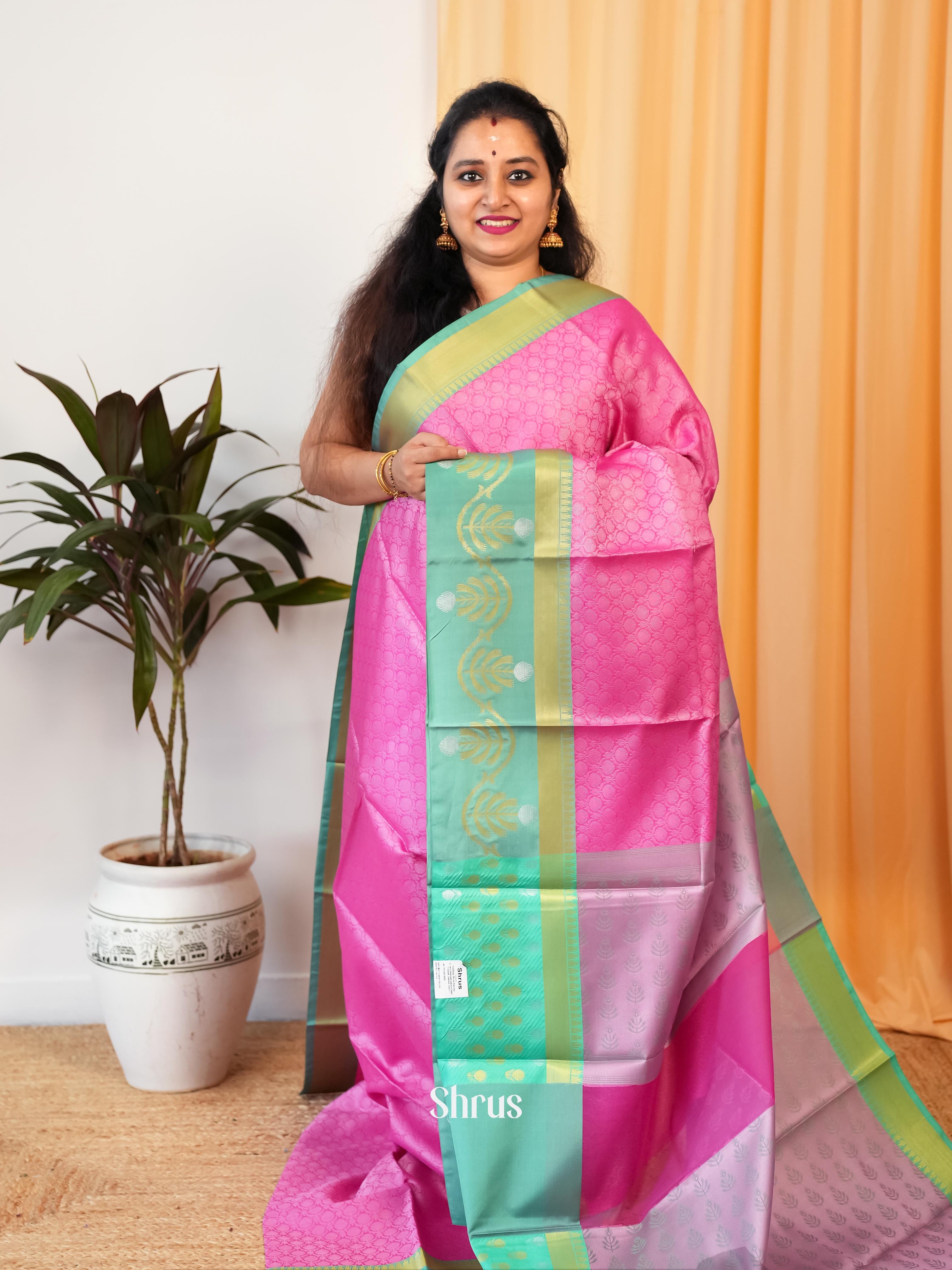 Pink & Teal - Tanchoi Saree - Shop on Shrus.com
